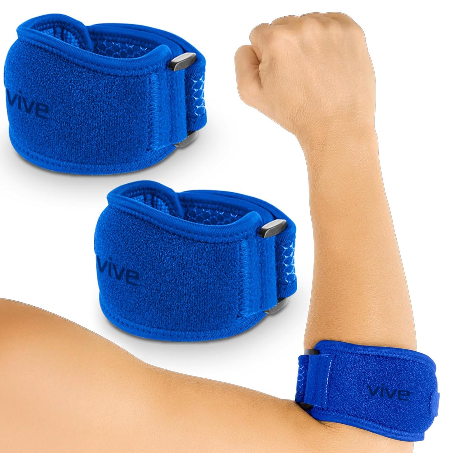 Vive Tennis Elbow Brace for Men & Women 2 Pack - Tendonitis Elbow Brace for Bursitis, Golfers Elbow, Medial Epicondylitis, Arthritis & Pain Relief - Arm Support Band, Adjustable Forearm Pain Relief