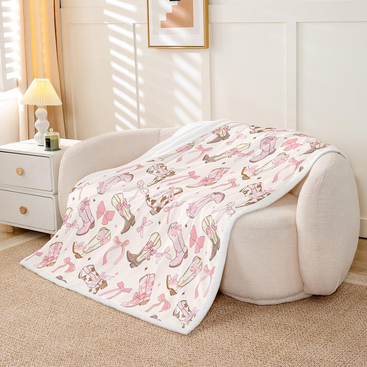 Feelyou Pink Bow Fleece Throw Blanket Baby 30"x40" Kids Cute Bowknot Plush Blanket for Boys Teens Girls Bow Sherpa Blanket Breathable Western Boots Fuzzy Blanket Bow