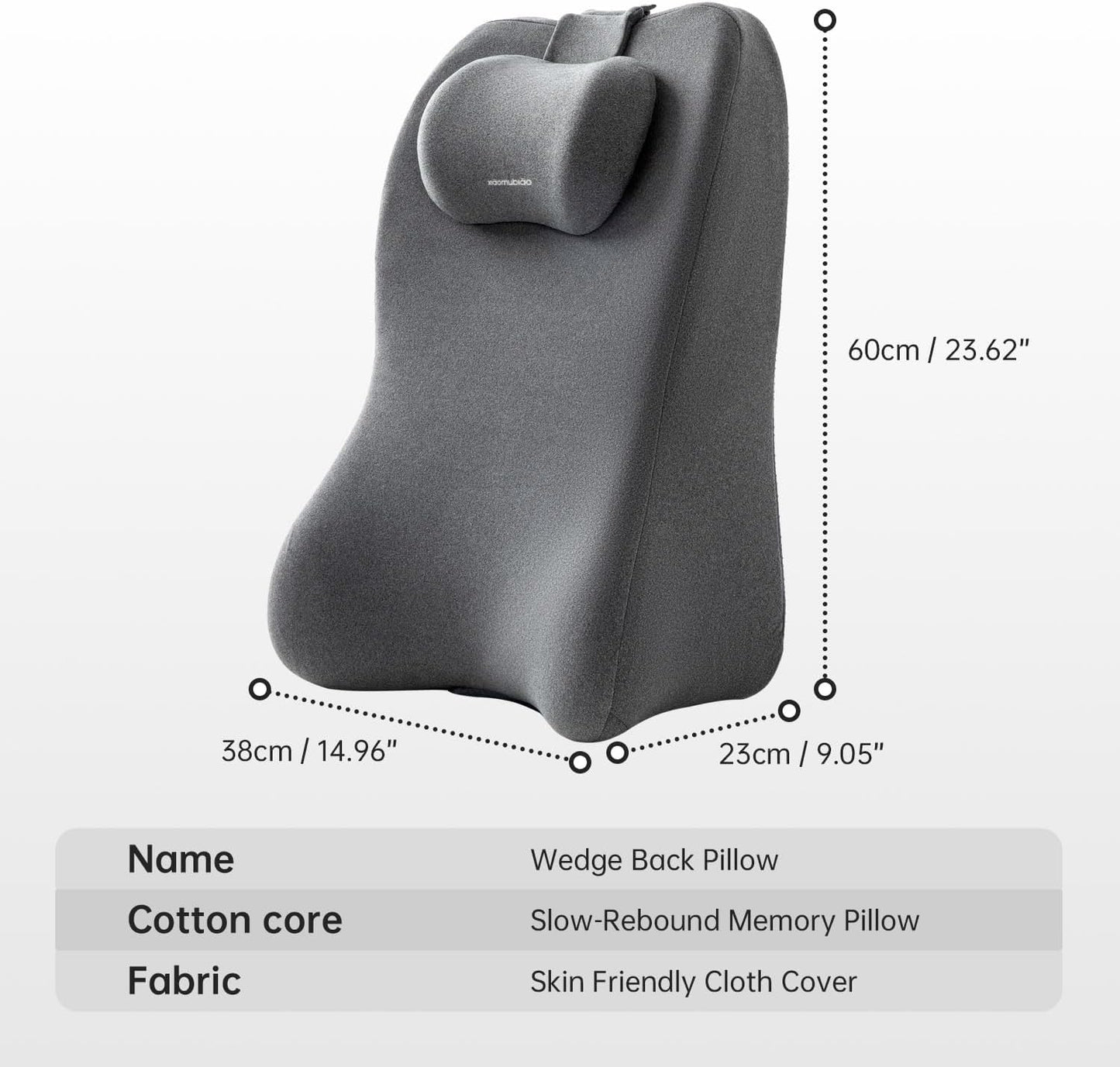 Reading Pillow, Lumbar Support Pillow for Couch, Sofa Bed Support, Bed Pillow for Sitting up,Ergonomic Memory Foam Pillow for Acid Reflux & Back Discomfort, with Removable Cover Gray