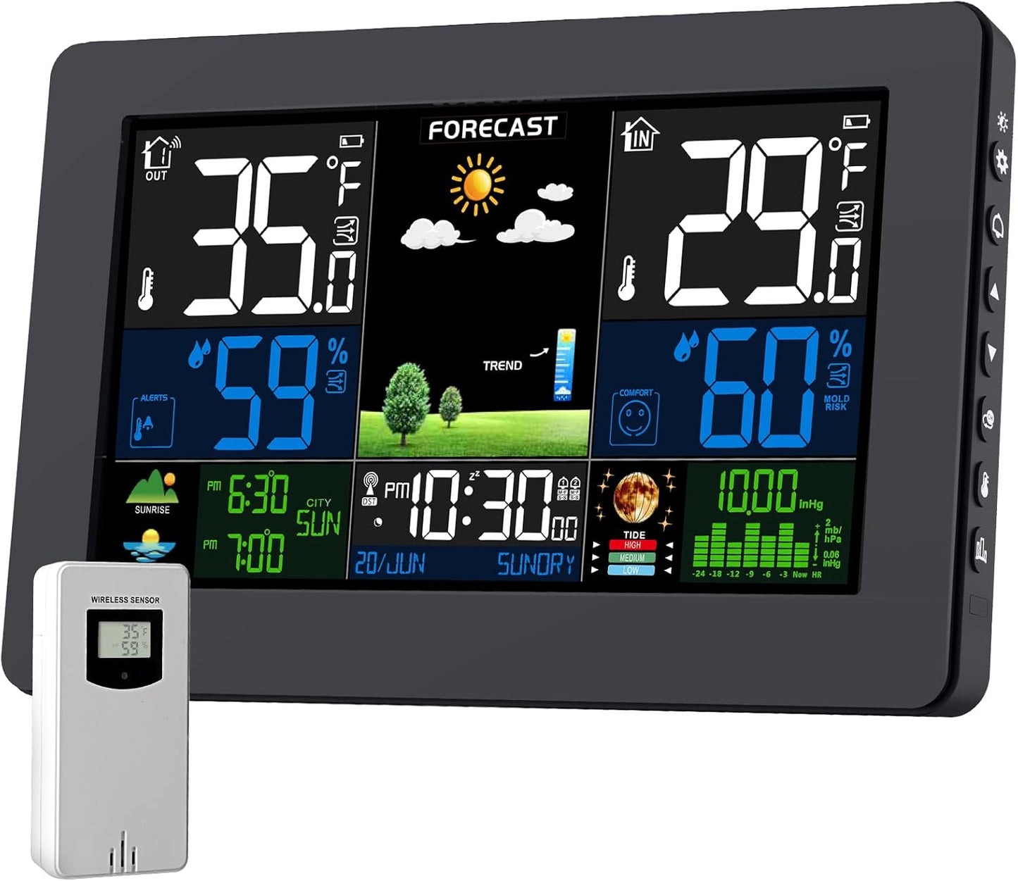 Weather Station Wireless Indoor Outdoor Thermometer, Digital Thermometer with Remote Sensor, Large Display Home Weather Stations with Weather Forecast, Atomic Clock, Barometric Pressure, Moon Phase