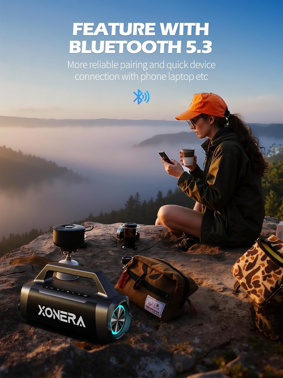 Speakers Bluetooth Wireless, 80W Peak Loud Outdoor Speaker with Bass, 20H Playtime, IPX6 Waterproof, TWS，BT5.3, Portable for Camping Hiking Boating Pool Beach(Black)