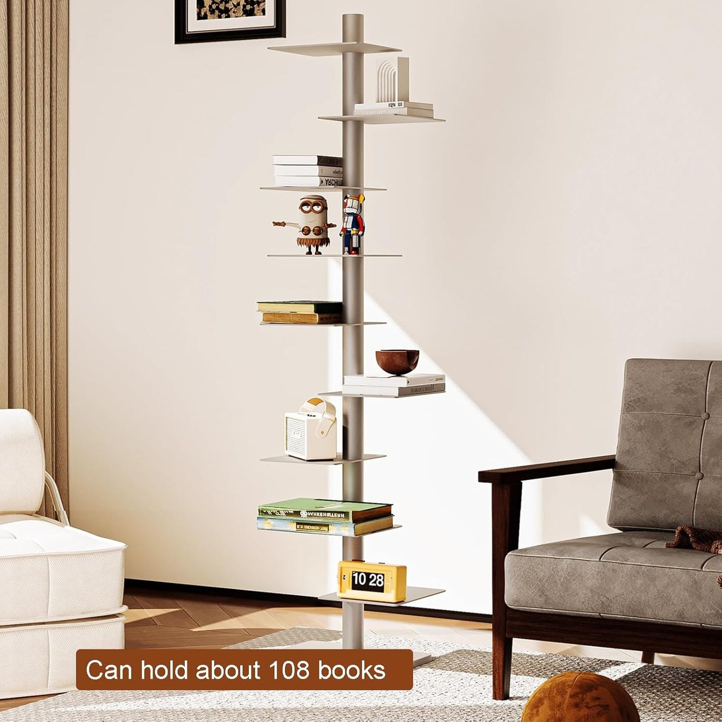 SEIFE Multipurpose Vertical Bookshelf for Home, Metal Bookshelf Tower,Modern Open Bookshelf,Tall Vertical Bookcase,Ideal Book Invisible Floating Bookshelf,Multipurpose Storage Rack(Dark Green)