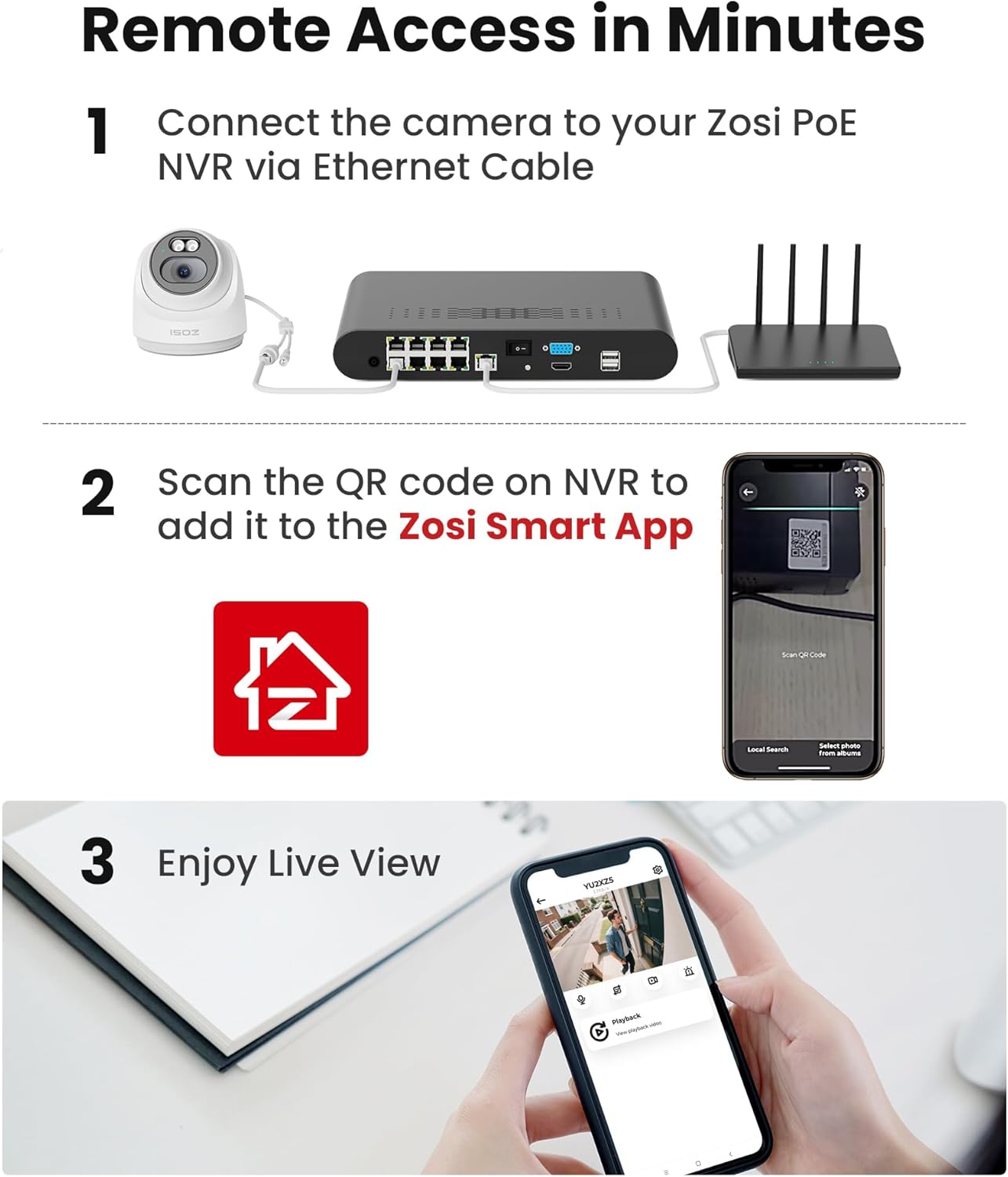 ZOSI C220 8CH 4MP QHD 2.5K PoE Home Security Camera System, 8CH 5MP 3K NVR with 2TB HDD for 24/7 Record, 8 x 4MP(1440p) Dome IP Cameras Outdoor Indoor, Smart AI Human Detection, Two-Way Audio