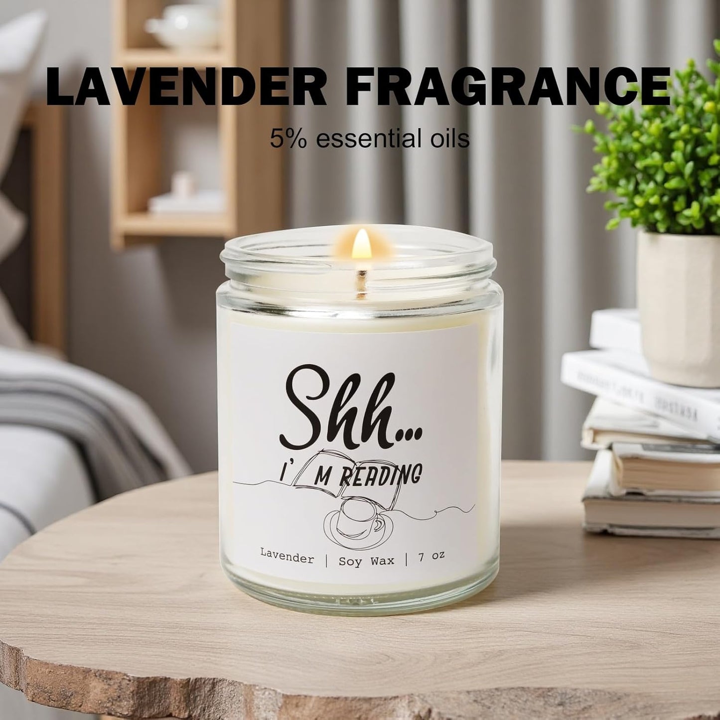 Book Lovers Gift - Shh I’m Reading Lavender Scented Soy Candle, 7 oz, Glass Jar - BookLovers Gift for Readers, Book Lovers Women, Librarians, and Bookworm Gifts for Women (Reading)