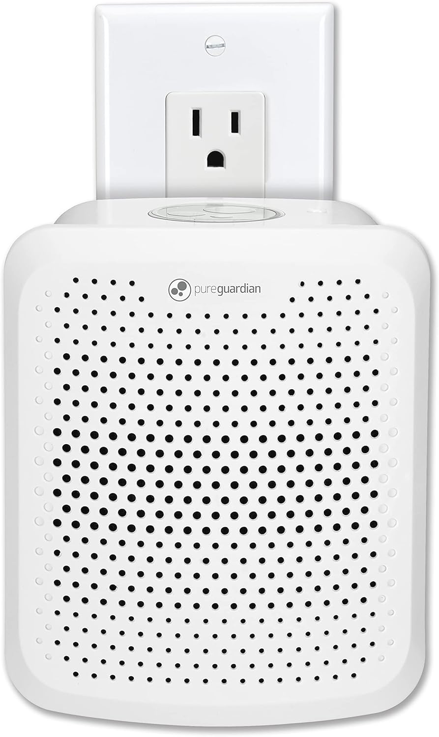 PureGuardian AP201W Pluggable Air Purifier with Nightlight, Odor-Eliminating Aromatherapy Essential Oil Pad Included, 7-in Pluggable Air Purifier, White