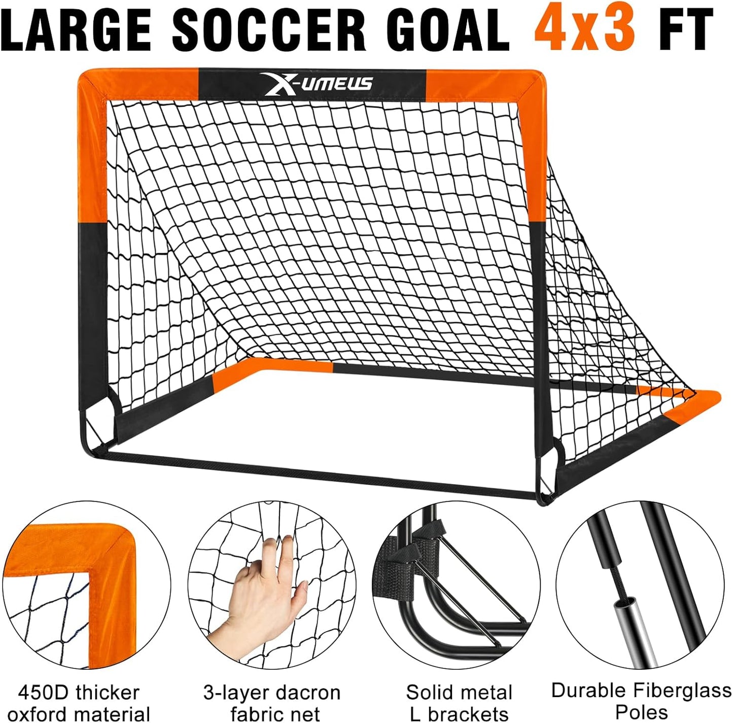 Kids Soccer Goals for Backyard Set of 2, 4 x 3 ft/6 x 4 Toddler Soccer Goal Training Equipment with Soccer Ball, Cones, Pop Up Soccer Net for Kids Age 3-5 4-6 6-8 8-12 10-12 Outdoor Games Sports Gifts