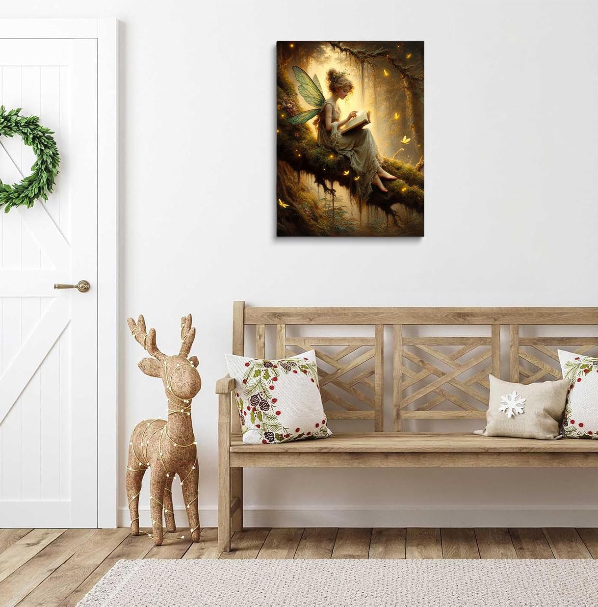 Fairy Tales Art Print,Forest Fairy Sitting On Branch Reading A Book,Vintage Sprite Fairycore Painting,Moody Wall Art Picture Print,Enchanted Forest Room Decor 16x24inch Unframed