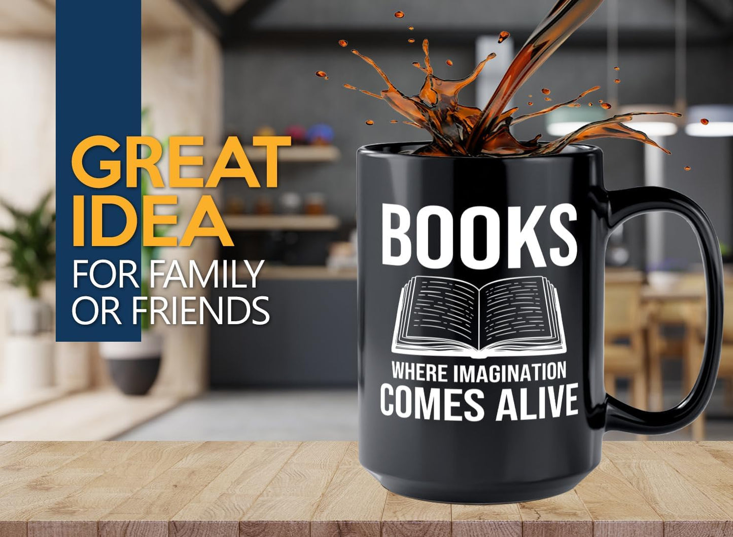 Book Lover Coffee Mug 15oz Black -Books Where Imagination - Bookworm Literature Library Book Lover Reader Booked Editor Intellectual Studious