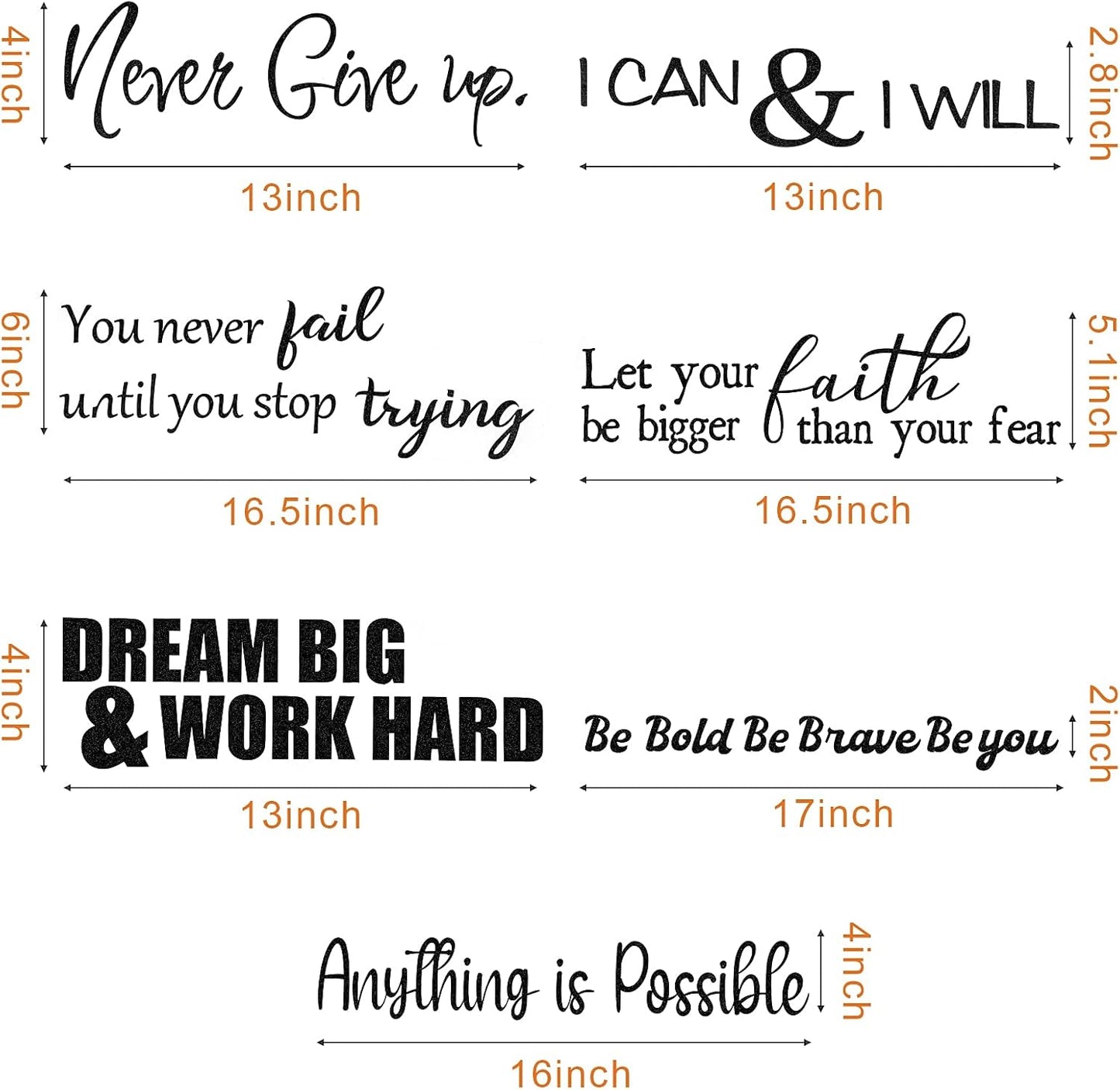 Zonon 5 Sheets Vinyl Wall Decals Peel and Stick Inspirational Quotes Decals Motivational Wall Stickers for Mirror Bedroom Living Room Office Bathroom(Never Give up)