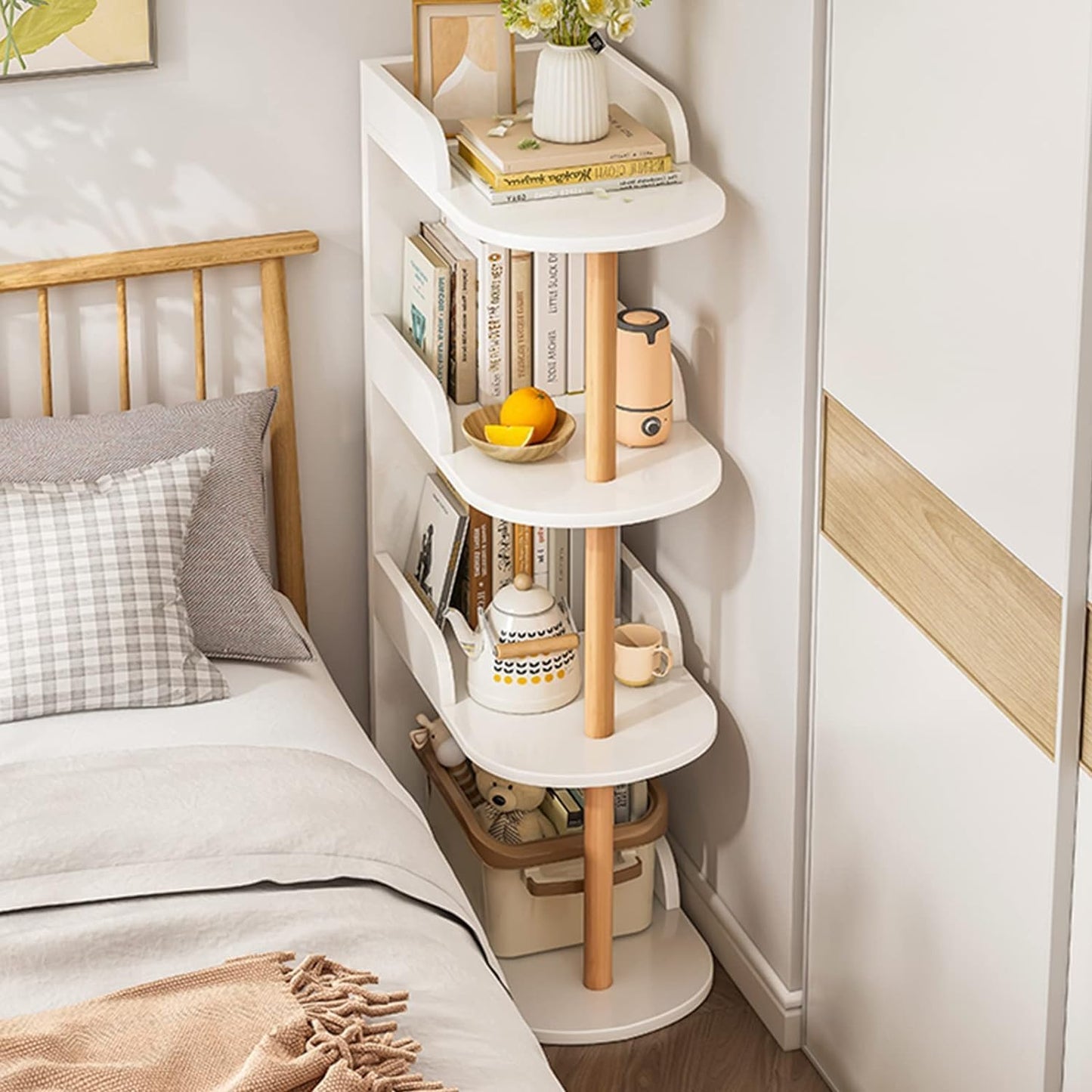 IRYZE Modern Open Bookshelf Corner Bookshelf Free-Standing Wooden Book Rack Small Spaces Bookcase Storage Organizer for Home Office Multifunctional Display Stand (Color : White, Size : 4 Tier)