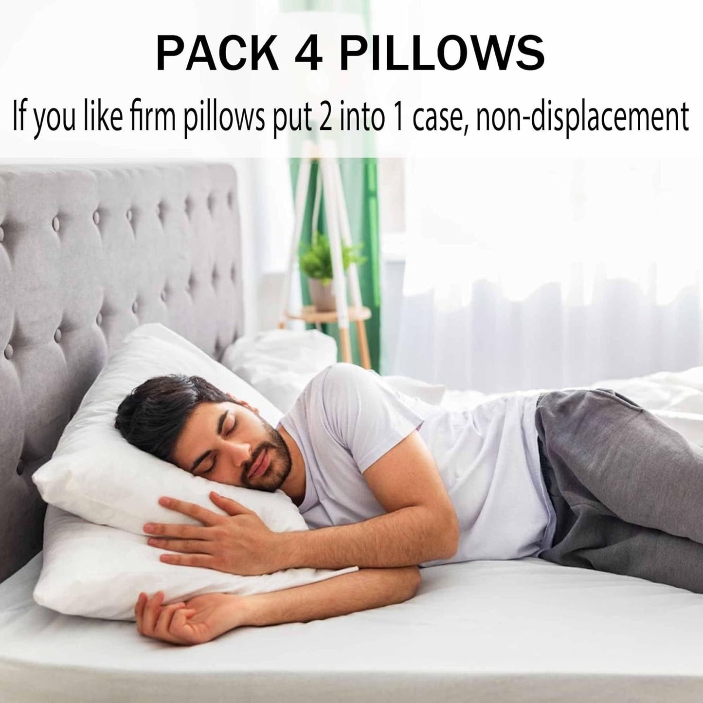 Medium Support Bed Pillows Queen Size Set of 4 Pack for Sleeping 20"x30", Hypoallergenic Skin Friendly Down Alternative Filling for Side Stomach Back Sleeper Machine Washable