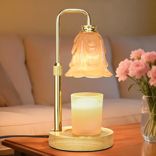 Candle Warmer Lamp with Timer Dimmer, Adjustable Height White Tulip Candle Wax Warmer, Christmas Birthday Gift for Mom Women, House Warming Gifts for New Home Bedroom Decor, White-Tulip