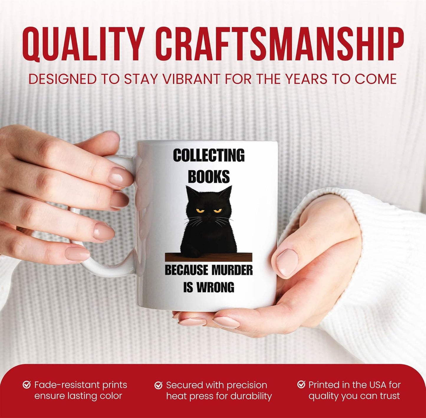 Collecting Books Because Murder Is Wrong Mug - Literary Enthusiast Coffee Cup - Bookworm Funny Gift From - Reading Lover Tea Mugs - Page Turner Cups - 11 Oz Ceramic Gifts For Bibliophiles, Birthday