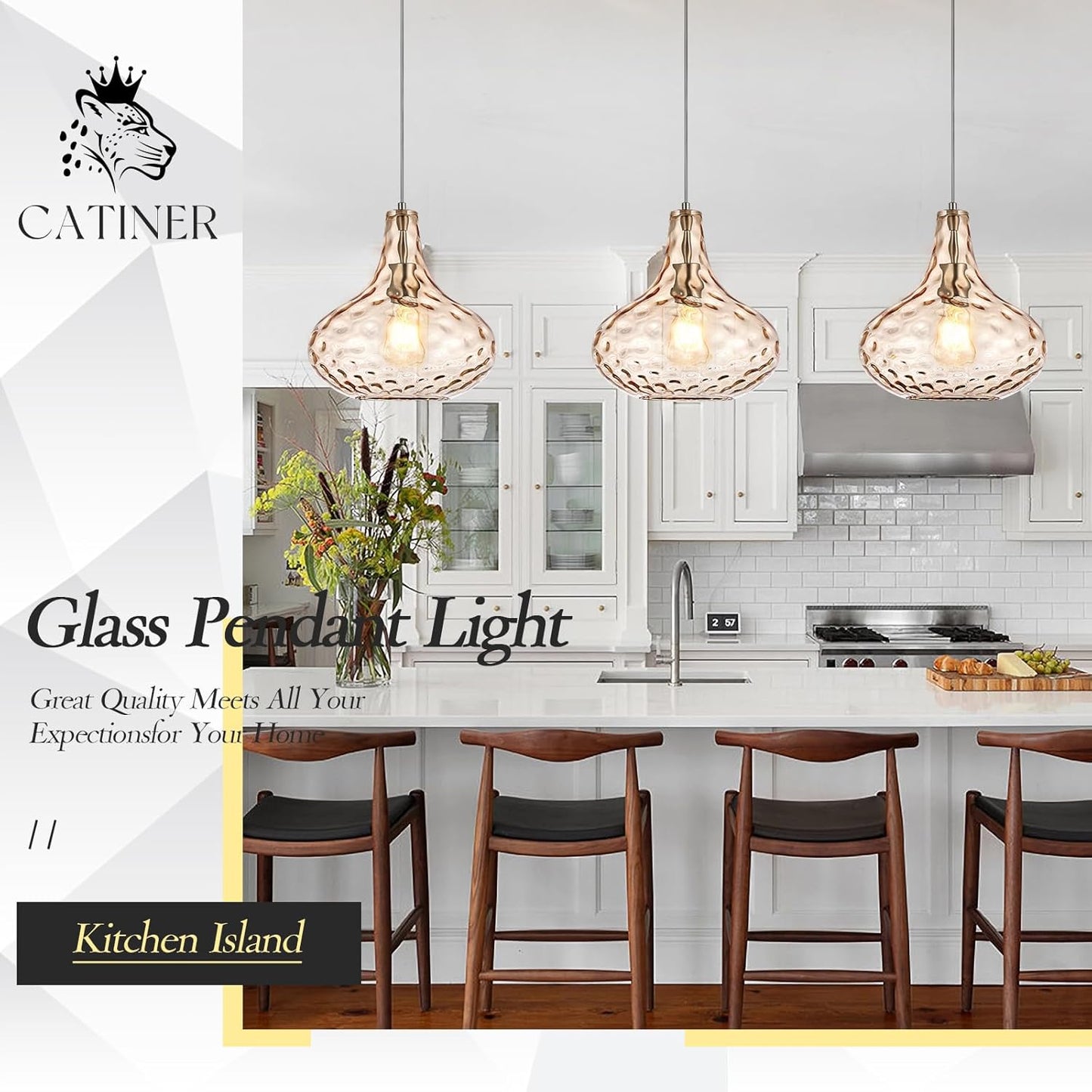 11" Amber Hammered Glass Pendant Light, Blown Glass Hanging Light Fixture with Brushed Nickel Finish, Vintage Modern Ceiling Light for Kitchen Island, Dining Room, Hallway, Living Room