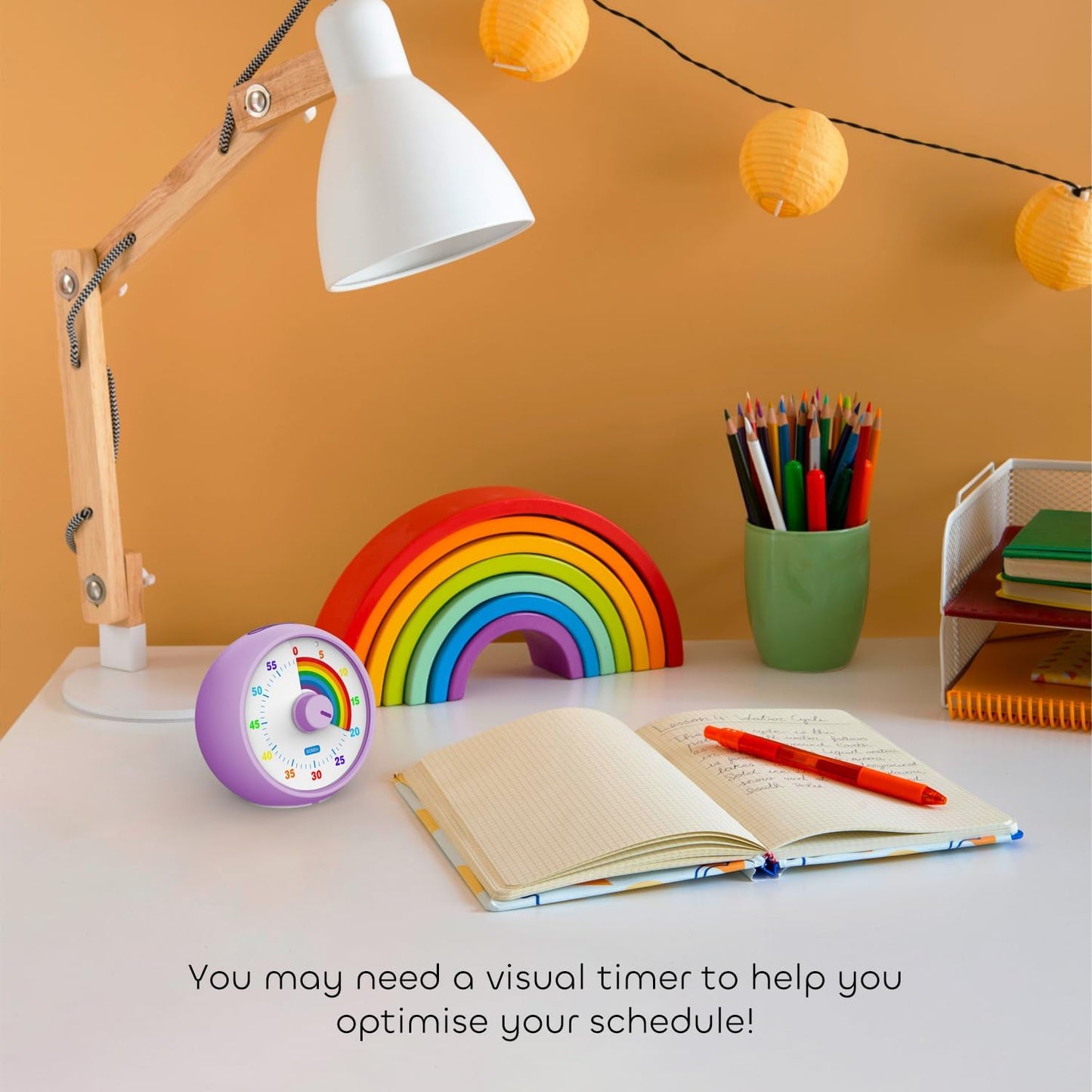 Visual Timer for Kids, 60-Minute Countdown for Classroom Office Kitchen, Desk Timer Kids Time Management Tools with Silent Operation, Pomodoro Timer Rainbow Pattern Purple