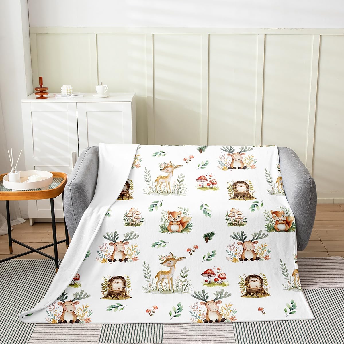 Erosebridal Baby Blankets for Unisex Boys Girls,Woodland Animal Nursery Minky Blankets Kawaii Deer Squirrel Hedgehog Fleece Blanket Cartoon Animals Cute Mushroom Botanical Flannel Blanket Baby 30x40