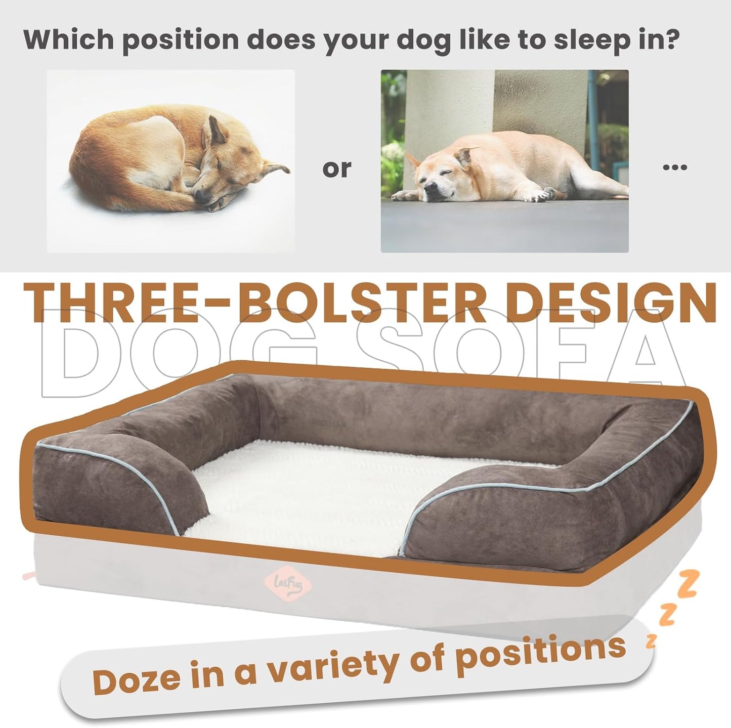 Laifug Large Orthopedic Premium Memory Foam Dog Bed, Dog Sofa with Washable and Removable Suede Cover, Waterproof Liner and Non-Slip Bottom Grey, Large(40''x32''x9'')