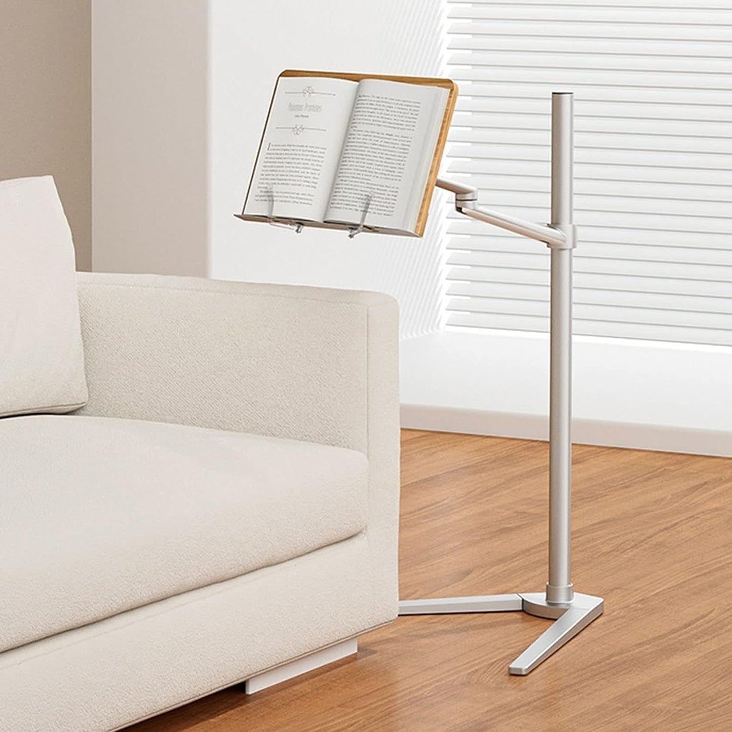 Book Holder for Reading in Bed, Height Adjustable Floor Stand with Page Clips, V-Shaped Book Holder Stand, Recipe Book Stand, for Magazine Books