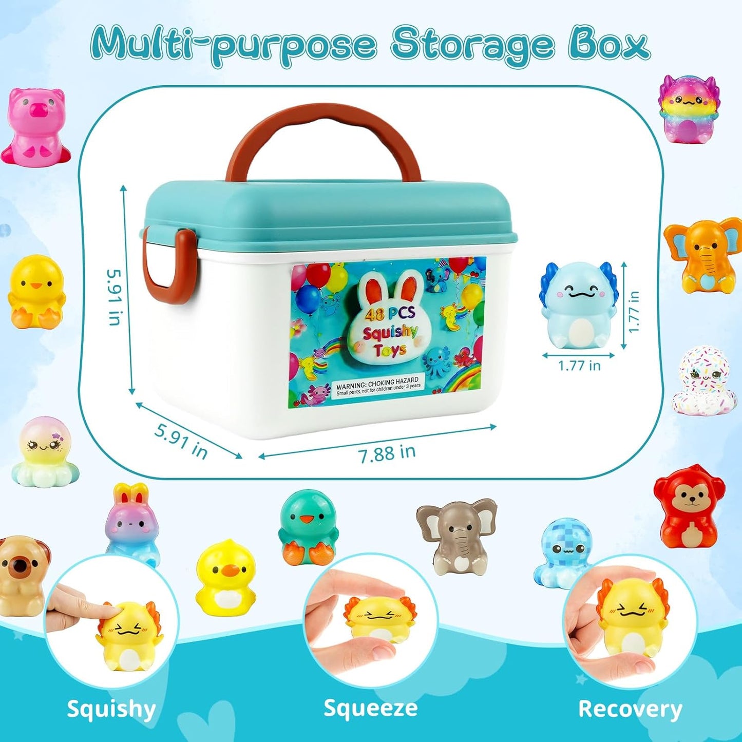 48-Pack Slow Squishy Toys Soft Stress Relief Fidgets Toys for Kids 4-12,Easter Egg Filling,Birthday Party Favors Birthday Goodie Bags Teacher Supplies Classroom Prizes (Animal, 48)