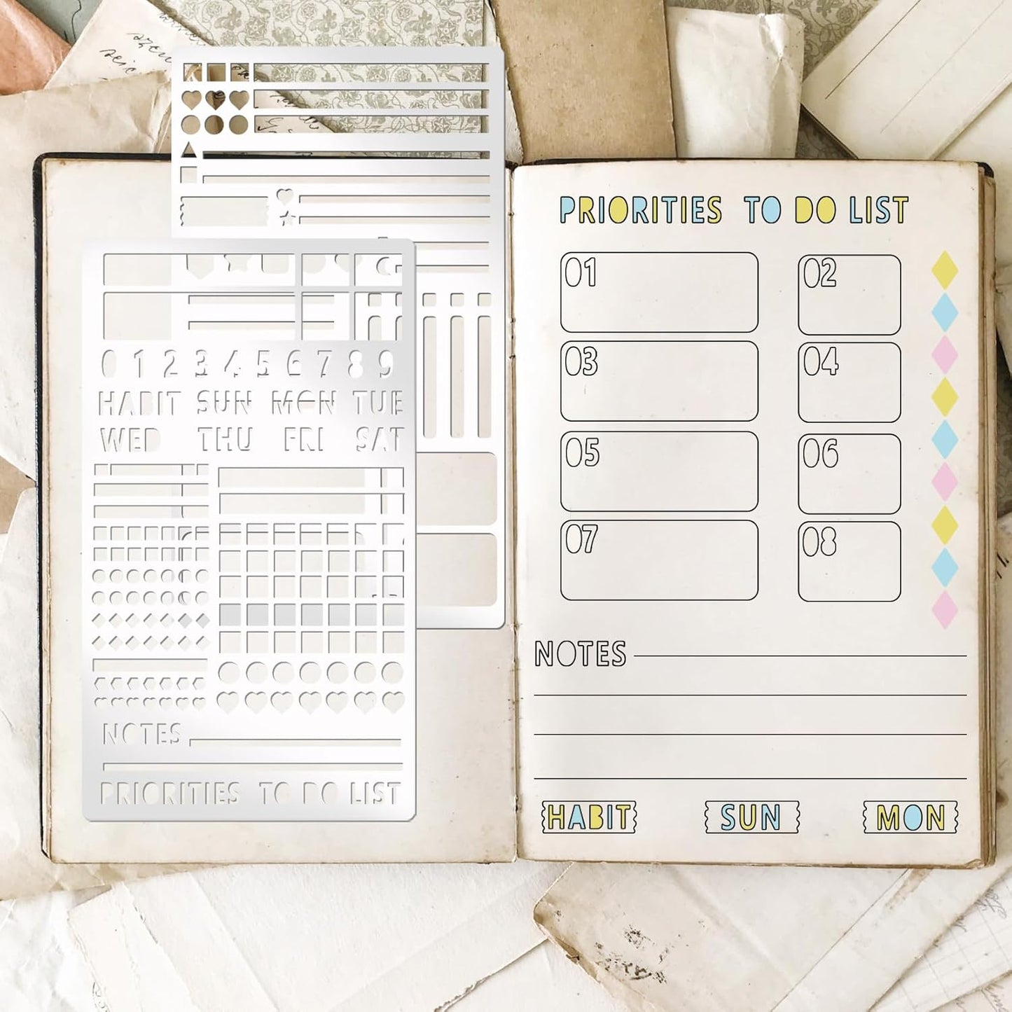 3 Pieces Metal Planner Stencil A5 Rustproof Engraving Planner Stencils Templates Rulers Bookmarks Metal Stencils for Journaling, Behavior Tracking, Weekly Spread (Planner3)