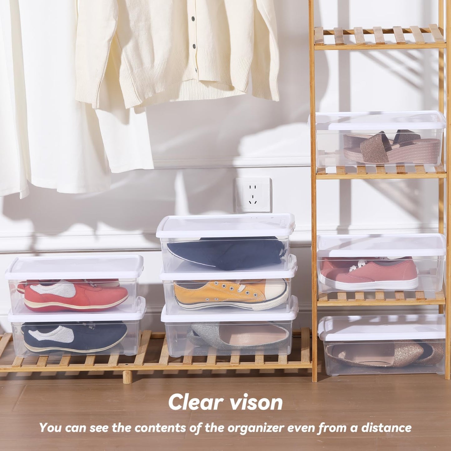 6 Quart Latching Storage Box,Plastic Clear Storage Bins With Lids Stackable 8 Packs Storage Containers Plastic Shoe Boxes With Lids (Whtie, 8 Pack)