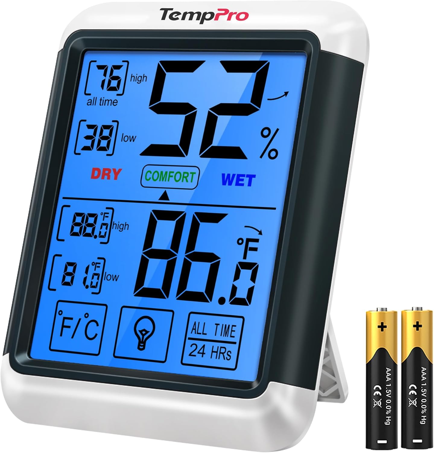 ThermoPro TP55 Digital Indoor Hygrometer Thermometer, 4-Inch Temperature / Humidity Monitor with Touchscreen and Backlit, Indoor Room Thermometer / Humidity Meter for House Home Greenhouse