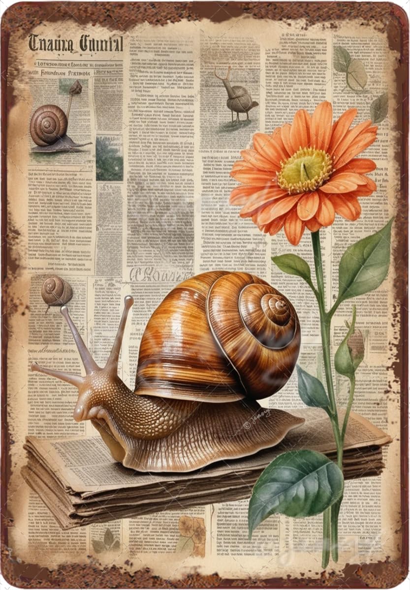 Snails and Flower Antique Tin Sign Bar Poster Metal Wall Plate Vintage Tin Sign Wall Art Retro Advertising Aluminum Sign Home Decor Garage Kitchen Bar Restaurant 5.5x8inch
