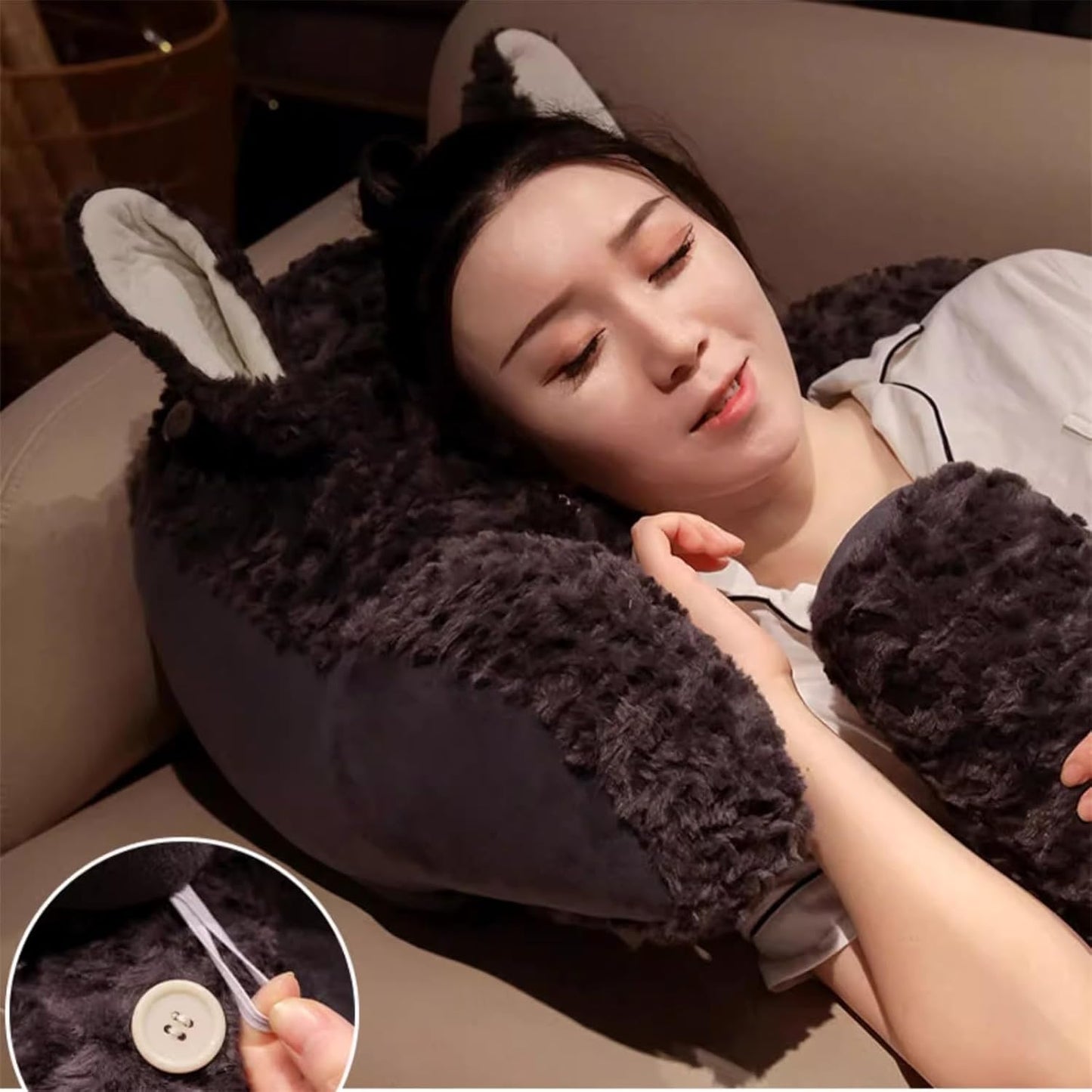 Reading Pillow for Sitting in Bed Adult,Cute Cat Pillow Back Pillows,Sit Up Pillow Backrest Pillow with Arms, Back Support Pillow for Sitting Up in Bed,Chair Back Cushion (Black)