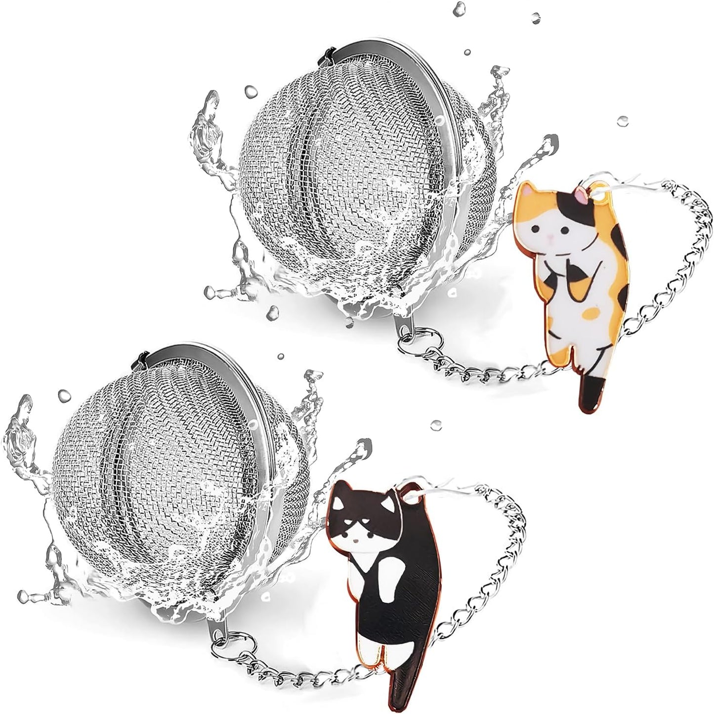 Cat Tea Infuser Set - Enhance Your Tea Experience with Premium Loose Leaf Tea Strainers and Balls, 2 PCS Gold-Plated Cute Cat Charm Pendant Tea Steeper, Stainless Steel Mesh Tea Diffuser