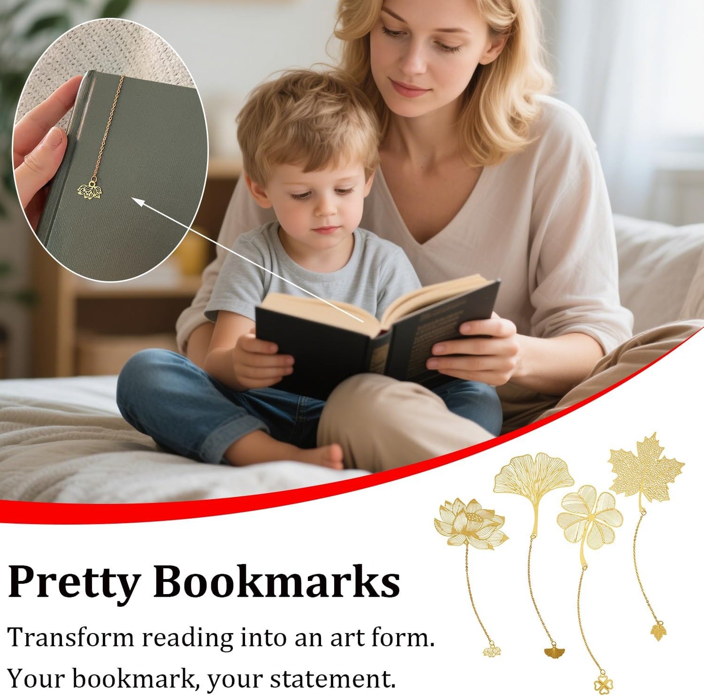 4 Pack Metal Bookmarks with Chain, Golden Hollow Bookmark Gift for Book Lovers, Writers, Readers, Children, Teens, Men, Women, Adults
