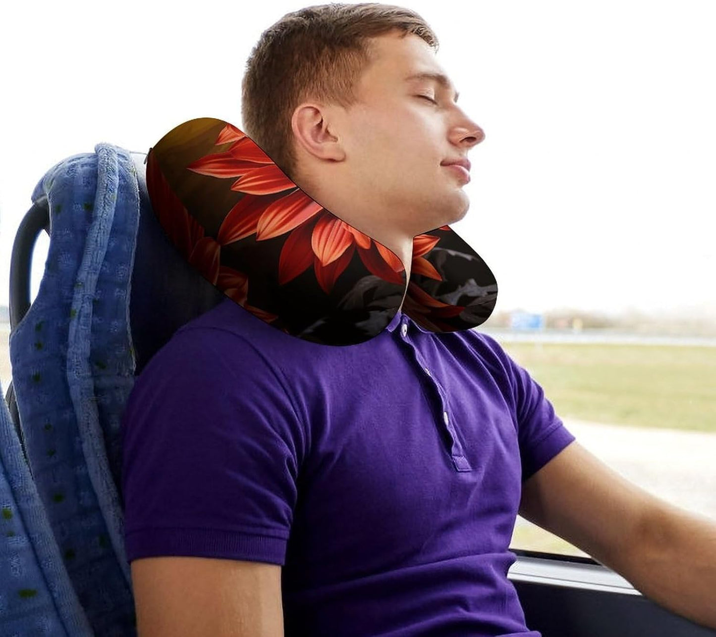 Red Sunflower Neck Pillow Memory Foam U Shaped Pillows Portable Pillows for Shoulder Travel Head Support Pillow with Concealed Zipper for Airplane Car Home Office