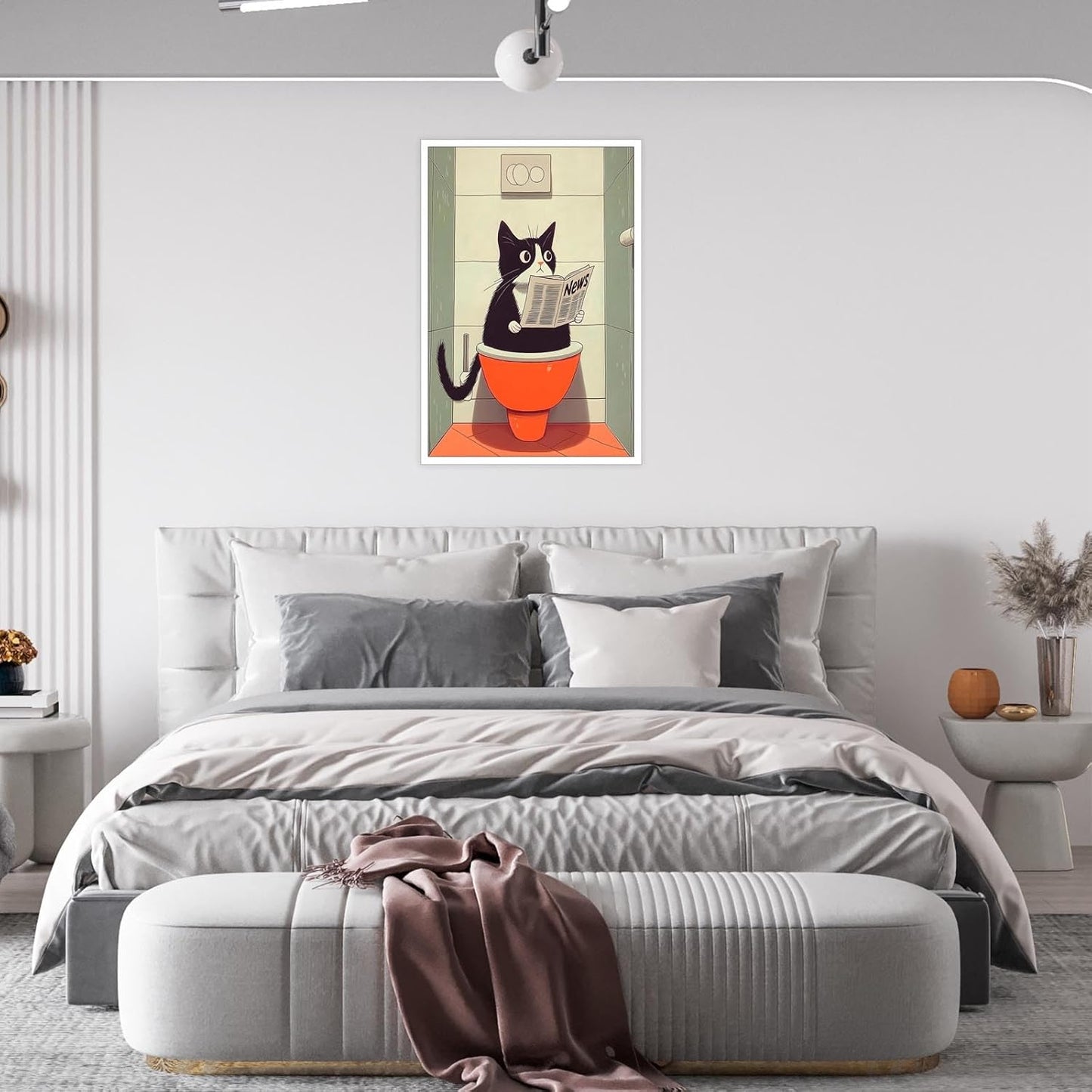 Generic Funny Black Cat Wall Art Poster - Cat Reading Newspaper On Toilet - 12x16in Unframed - Bathroom, Bedroom, Living Room, Office, Kitchen