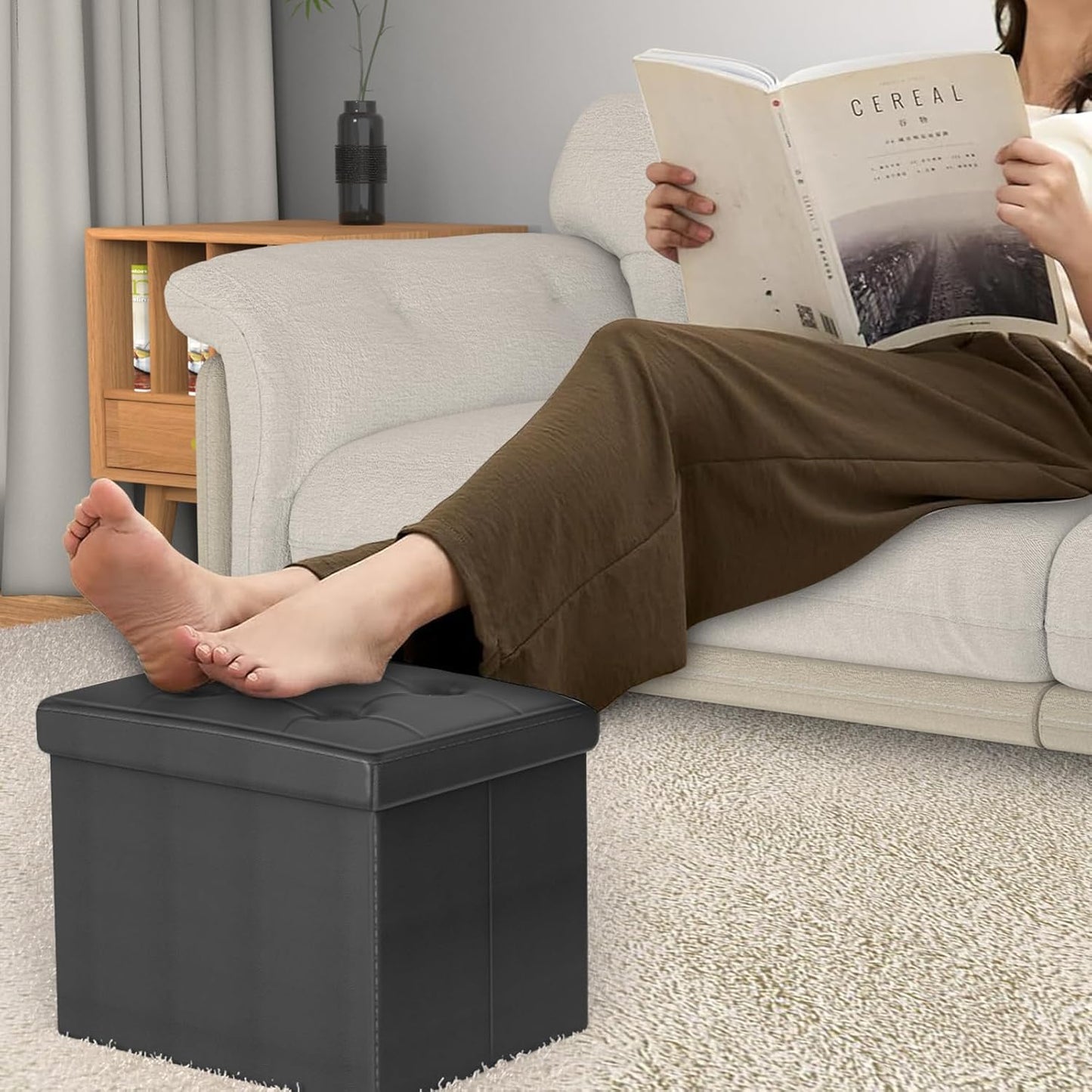 Ottoman Storage Ottoman Foot Rest Ottoman with Storage Ottomans Foot Stools Small Ottoman Black L17W13H13INCH