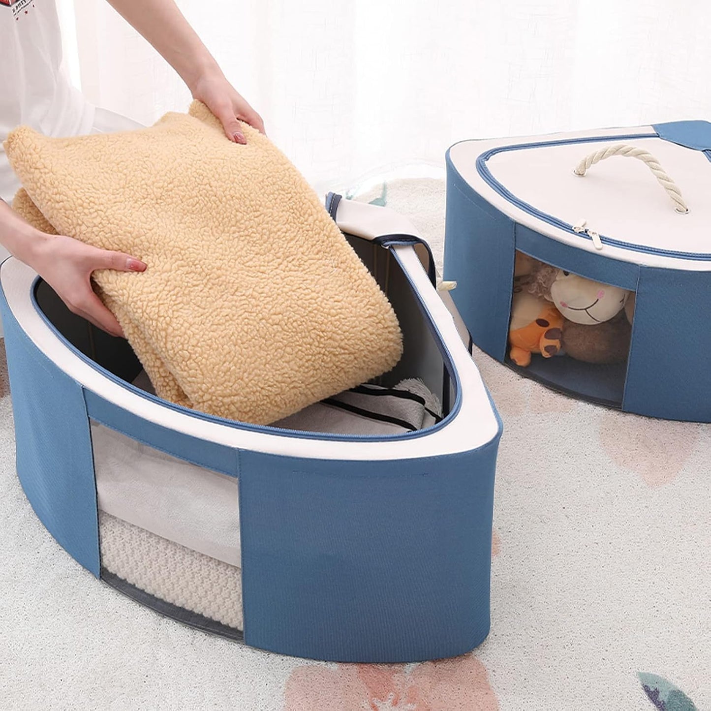 Foldable Storage Bins Cubes Boxes with Lid, Triangle Corner Collapsible Fabric Storage Box Navy
