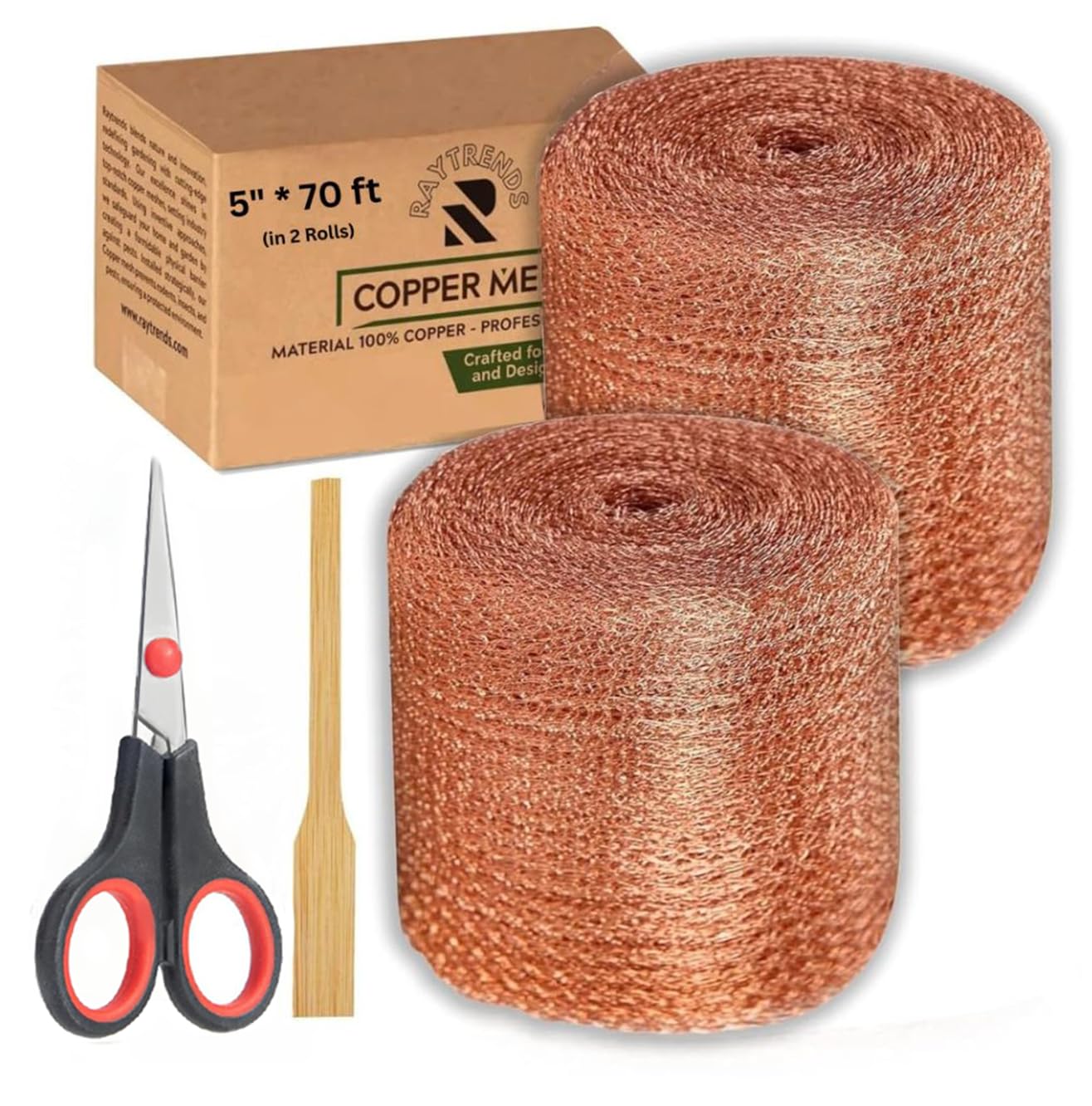 3rd Gen Copper Mesh Rodent Control Kit - Raytrends 100% Premium & Pure Copper Wool for Slug, Pest, Snail, Mice & Rat Control - Offers 2 Copper Mesh Rolls with Scissors and Packing Tool