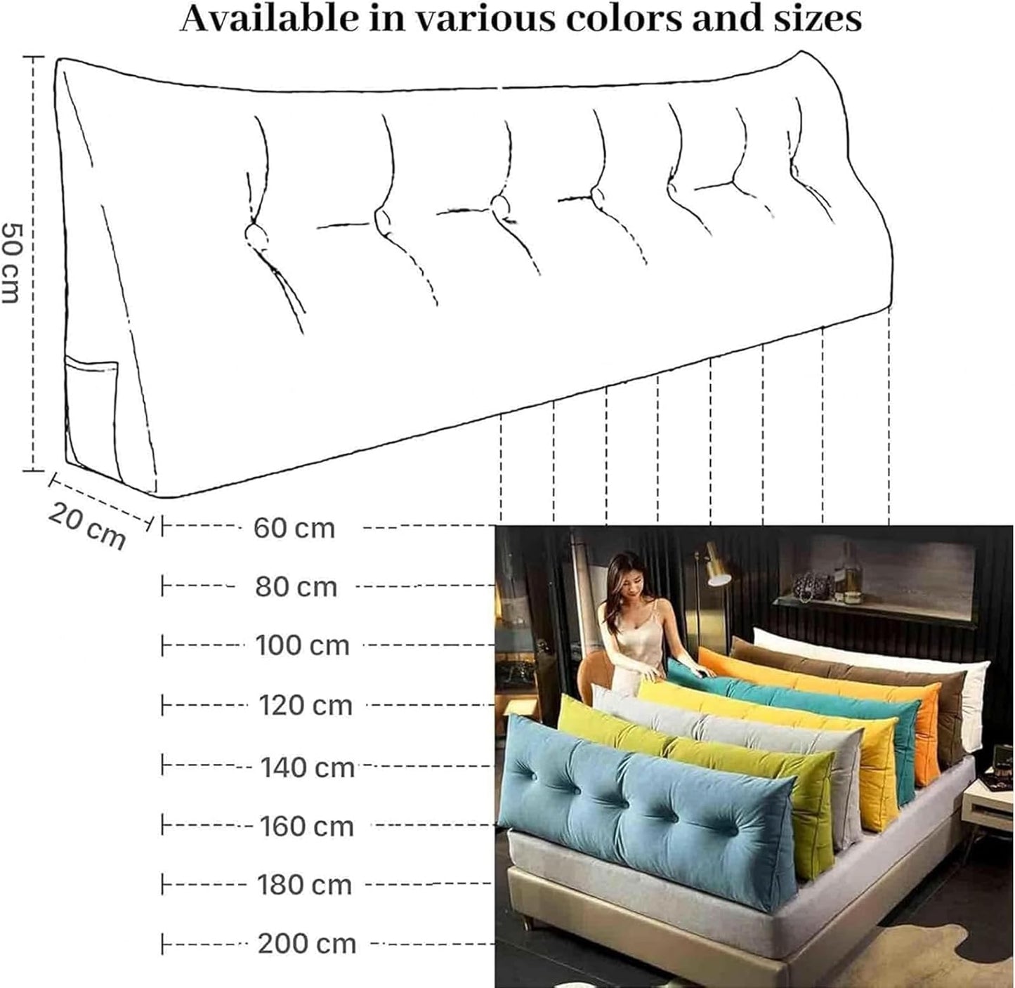 Headboard Pillow, Large Triangular Headboard Wedge Bed Rest Reading Pillow Back/Lumber Support Positioning Pillow, Reading Headboard Pillows with Removable Cover,Light Gray,60cm