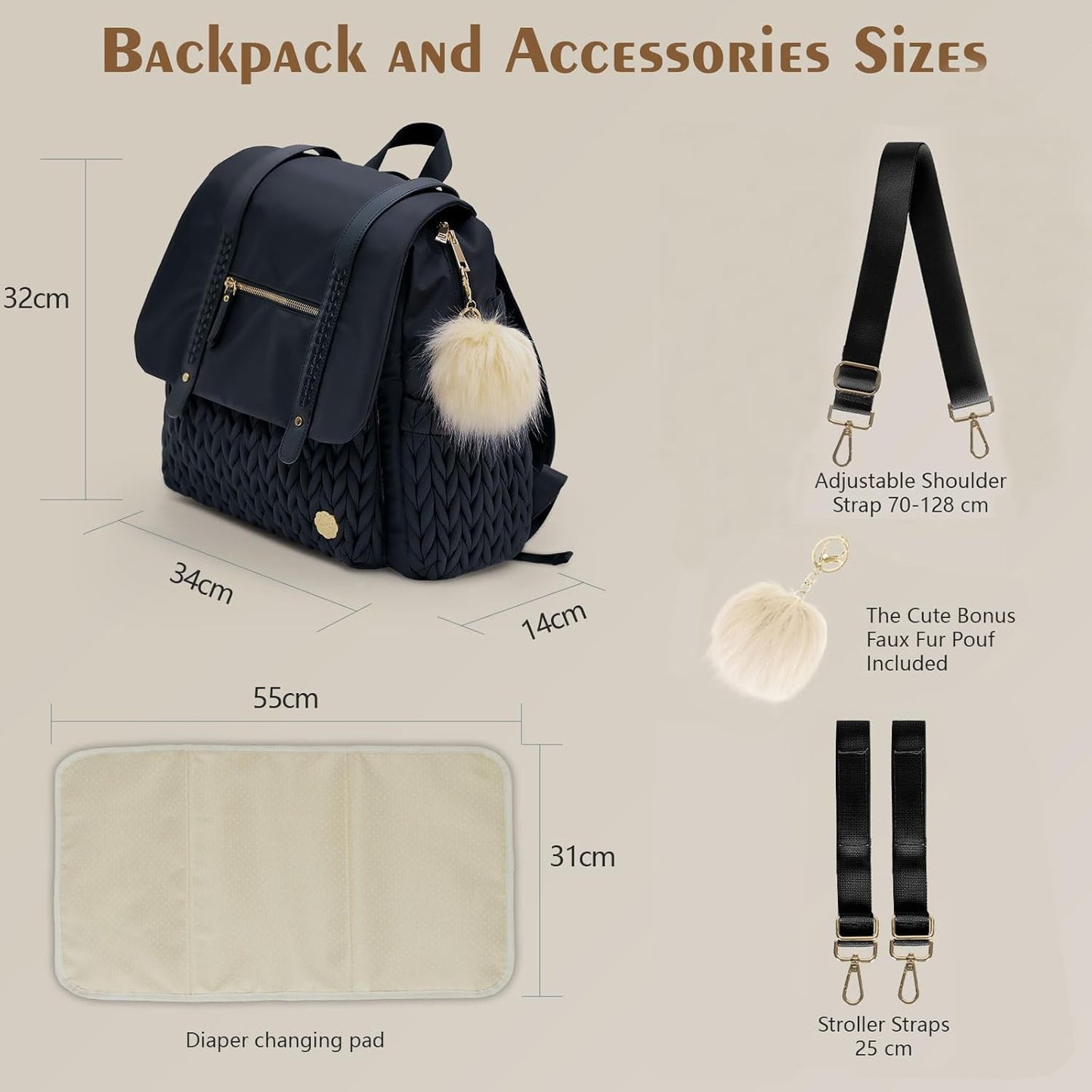 Diaper Bag BackPack Large Capacity Travel Mommy Bag Waterproof and Stylish with Changing Pad Baby Bag for Women and Girls