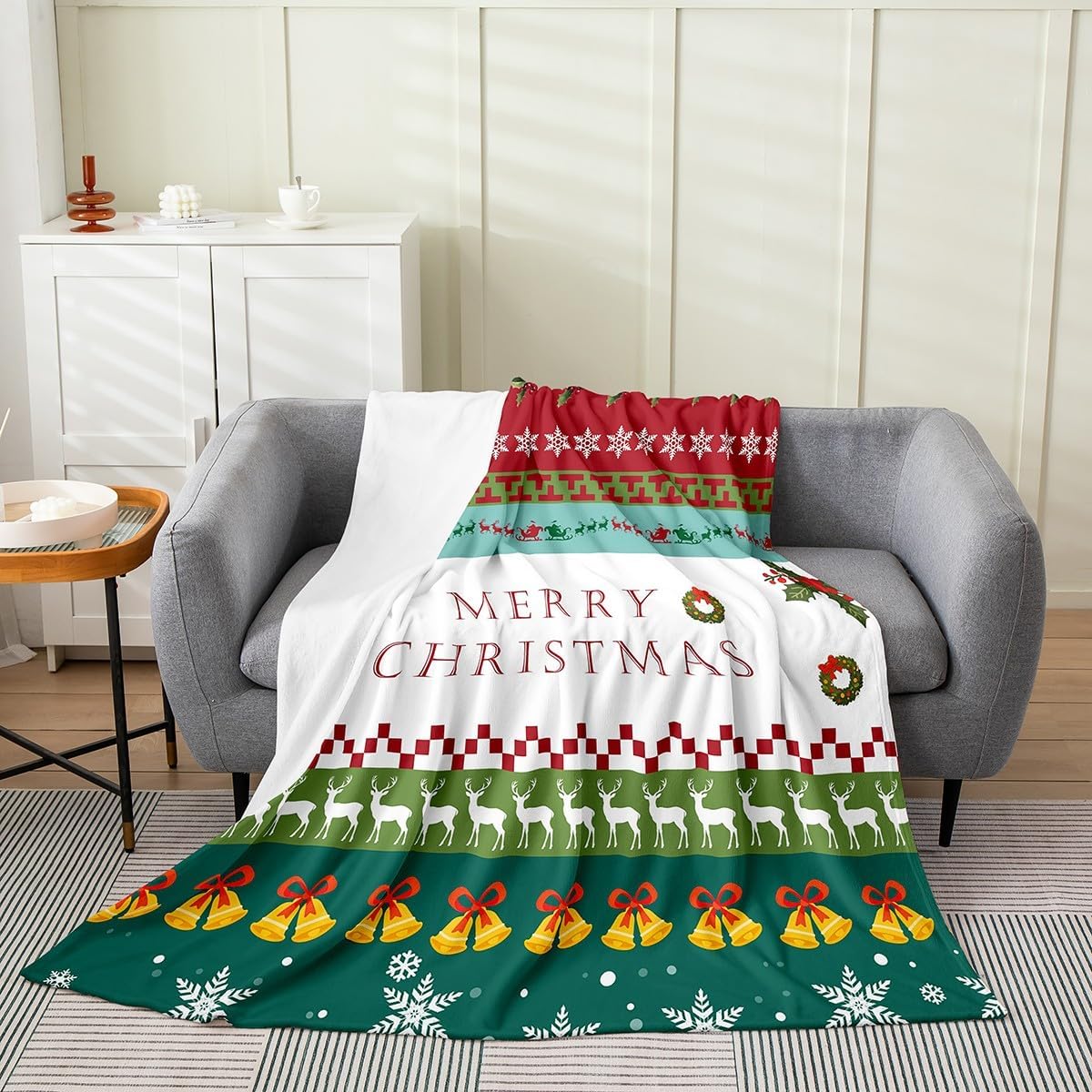 Feelyou Merry Christmas Throw Blanket Queen 90"x90" Christmas Deer Fuzzy Blanket for Teens Snowman Decor Women Men All Season