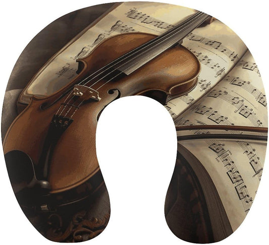 Violin and Book Neck Pillow Memory Foam U Shaped Pillows Portable Pillows for Shoulder Travel Head Support Pillow with Concealed Zipper for Airplane Car Home Office