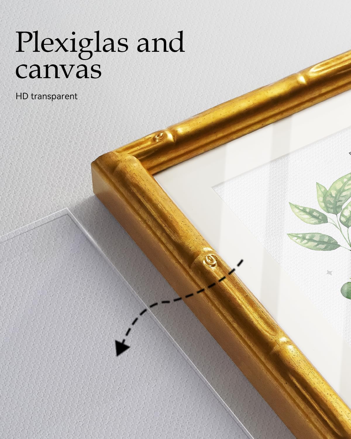 Gold Bamboo Style Framed Floral Canvas Wall Art, Elegant 11x14 Inch Botanical Flower Print, Modern Soft Illustration Watercolor-Inspired Artwork, Bedroom Entryway Bathroom Decor
