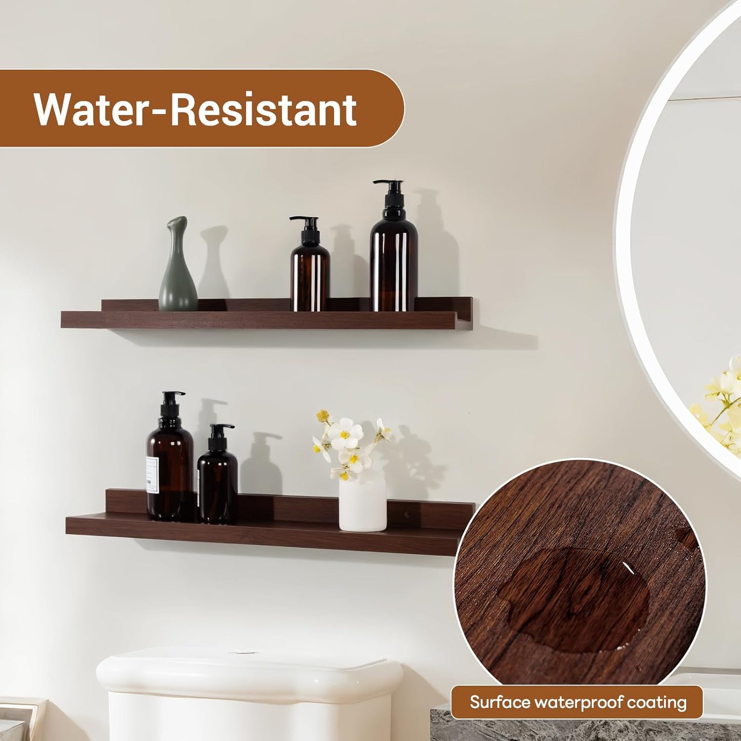 NEXHOME PRO Floating Shelves for Wall Set of 2,24 Inches Picture Ledge Shelf, Kids Bookshelf Wall Mounted for Living Room Bedroom Bathroom Kitchen, Easy Install,Walnut