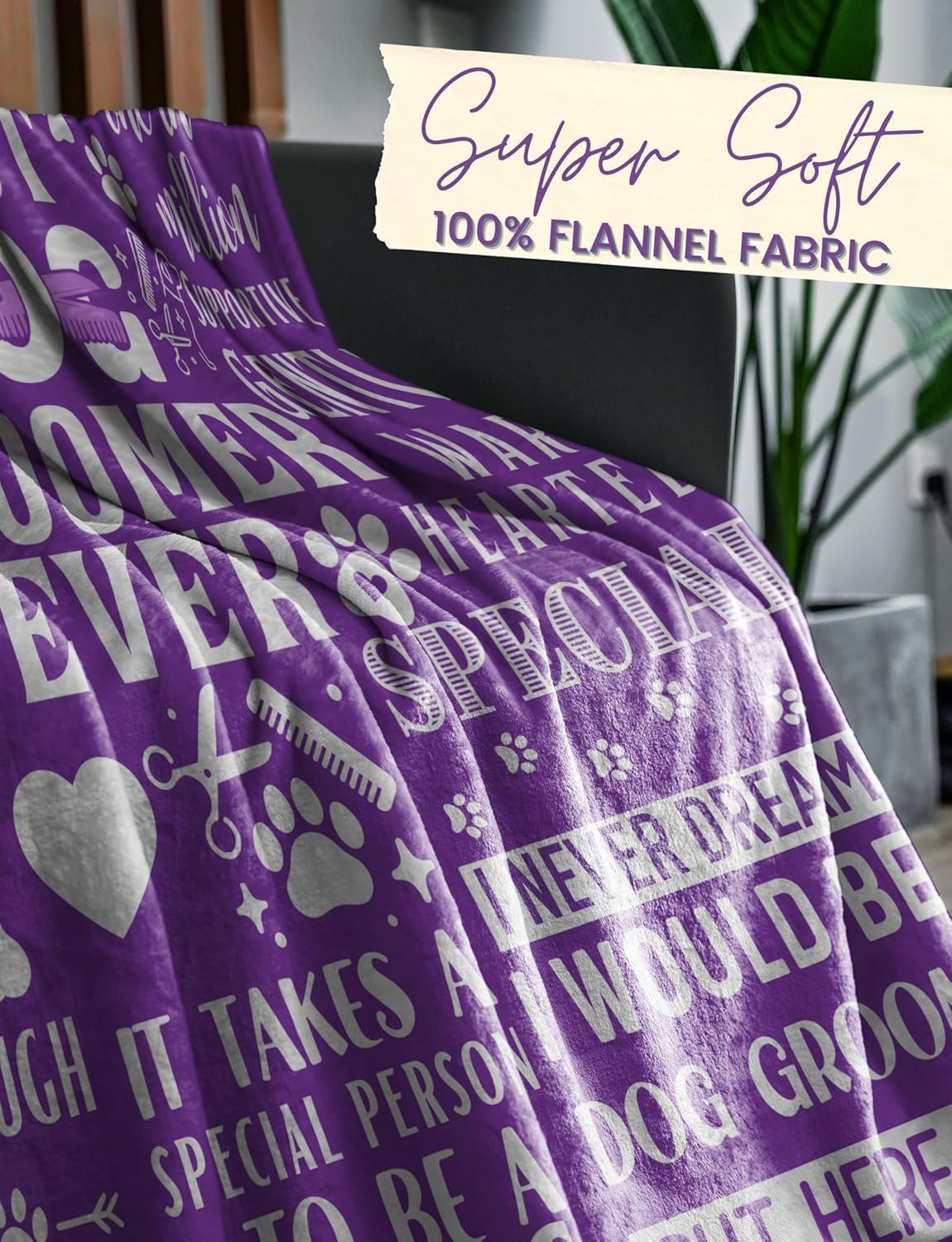 Dog Groomer Gifts for Women, Bed Flannel Plush Throw Blankets for Birthday, Christmas, 50"x 65", Purple