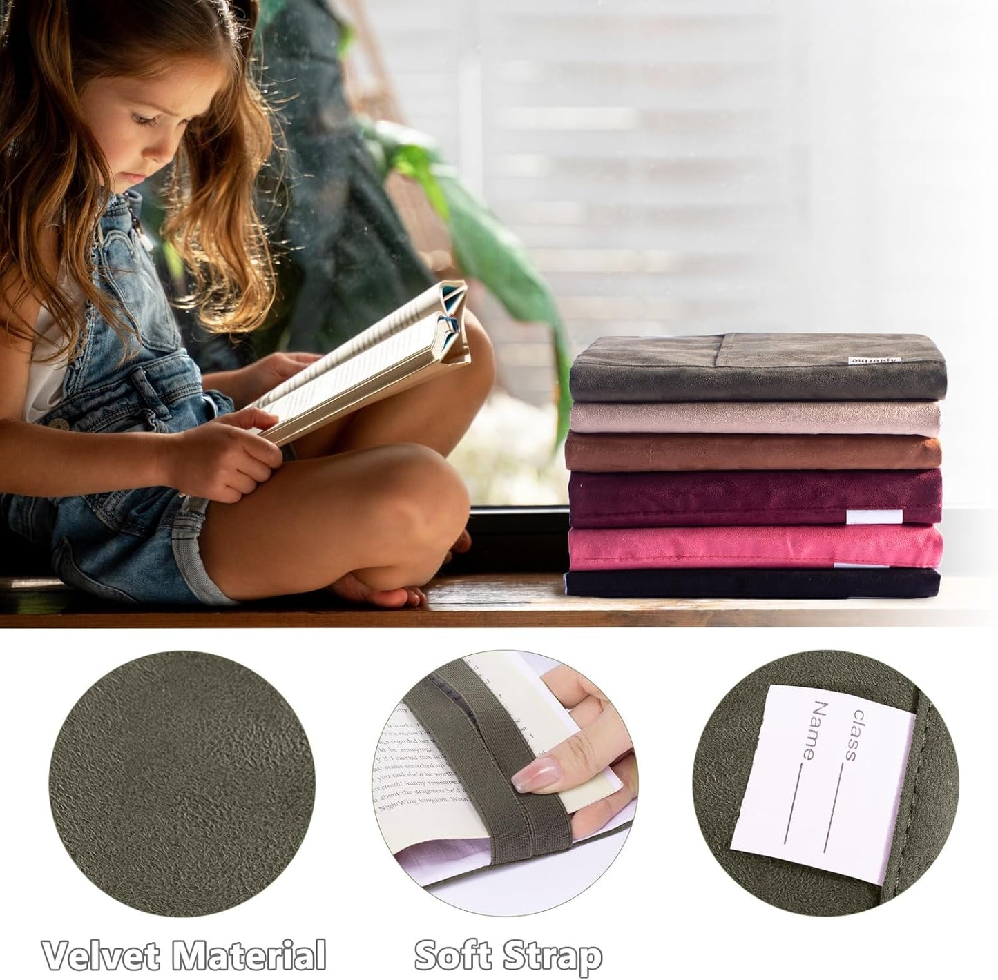 Velvet Book Cover for Paperbacks, Reusable Fabric Book Cover with Pockets, Adjustable Book Protector for Softcover Books, Journals & Bibles