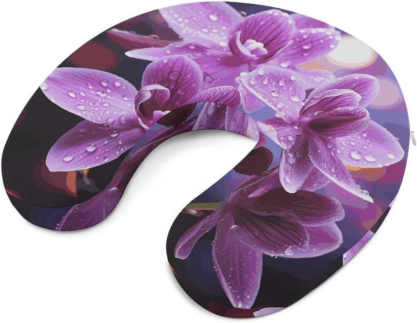 Purple Flower Neck Pillow Memory Foam U Shaped Pillows Portable Pillows for Shoulder Travel Head Support Pillow with Concealed Zipper for Airplane Car Home Office