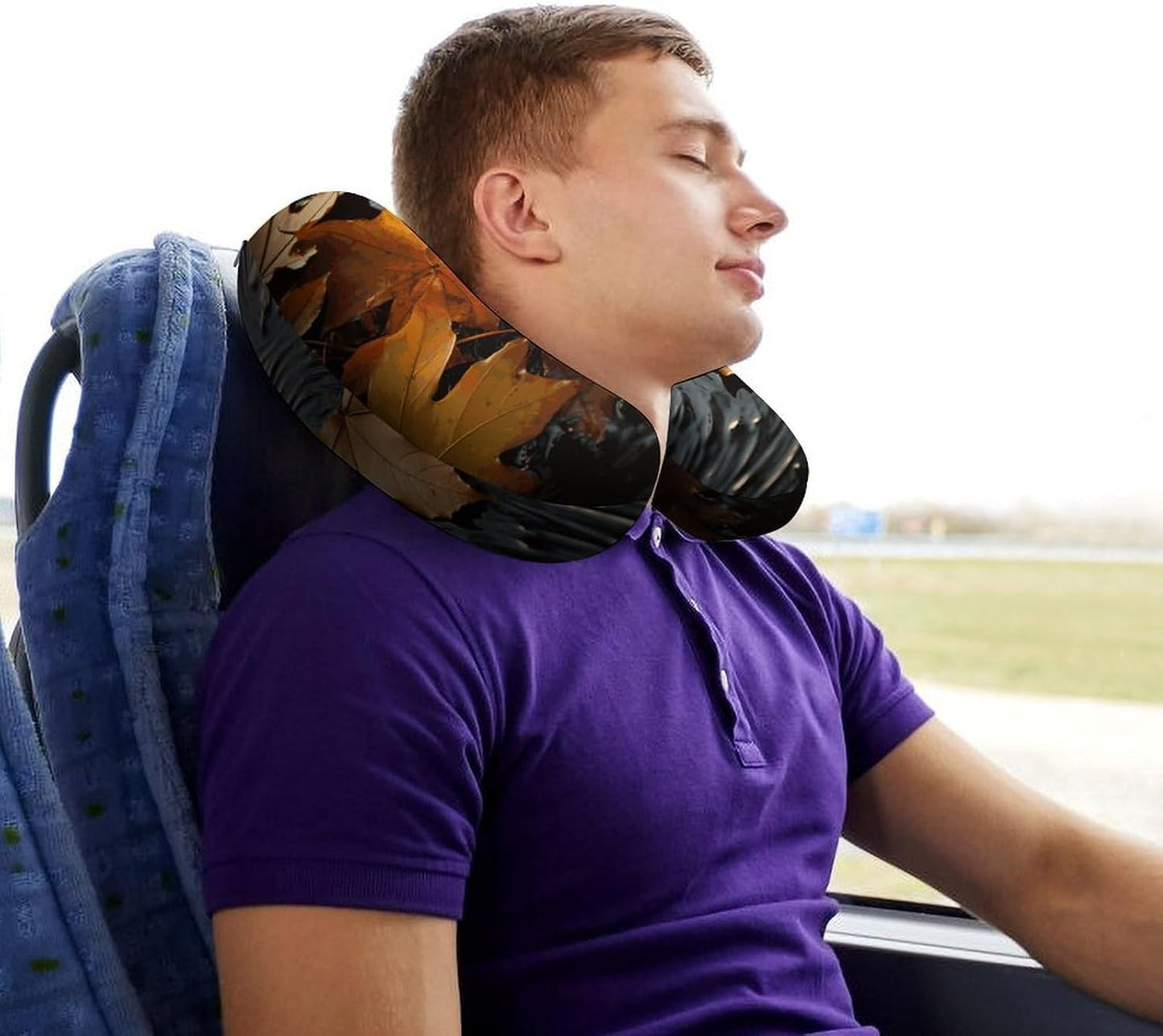 Fall Leaves Neck Pillow Memory Foam U Shaped Pillows Portable Pillows for Shoulder Travel Head Support Pillow with Concealed Zipper for Airplane Car Home Office
