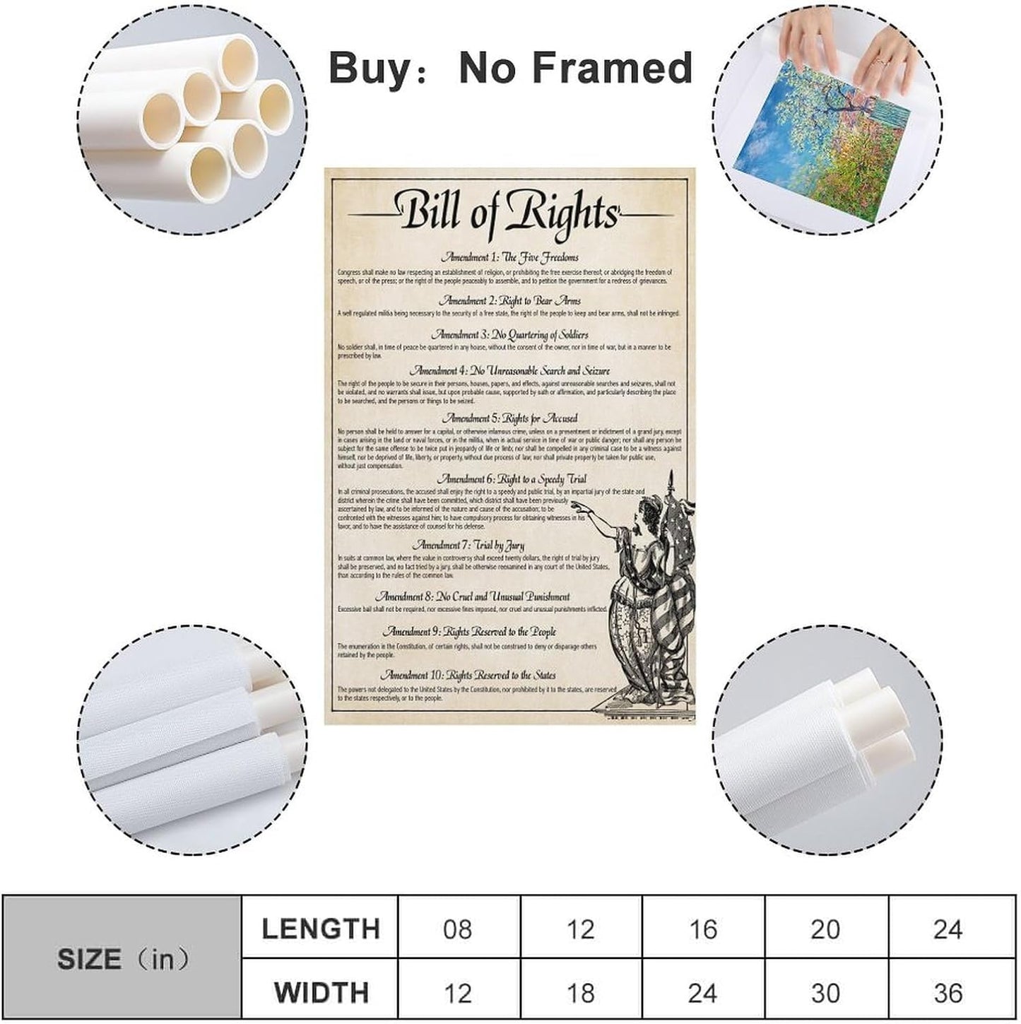 Vintage Poster The U.S. Constitution The Bill of Rights US History Government Classroom School Poste Painting Canvas Wall Posters Art Picture Print Modern Family Decor Posters 12x18inch(30x45cm)