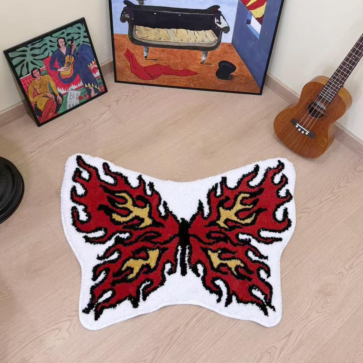 LAKEA Flame Butterfly Tufted Rug, Aesthetic Shaped Area Rug for Bedroom Decor, Soft Plush Accent Carpet with Anti-Slip Backing (31.5 X 23.6 inch)