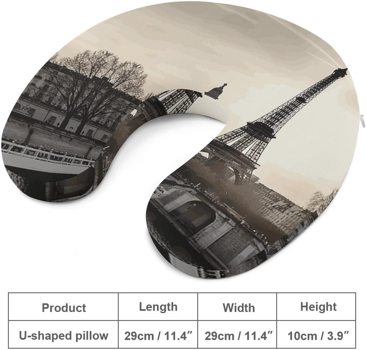 Travel Paris Neck Pillow Memory Foam U Shaped Pillows Portable Pillows for Shoulder Travel Head Support Pillow with Concealed Zipper for Airplane Car Home Office