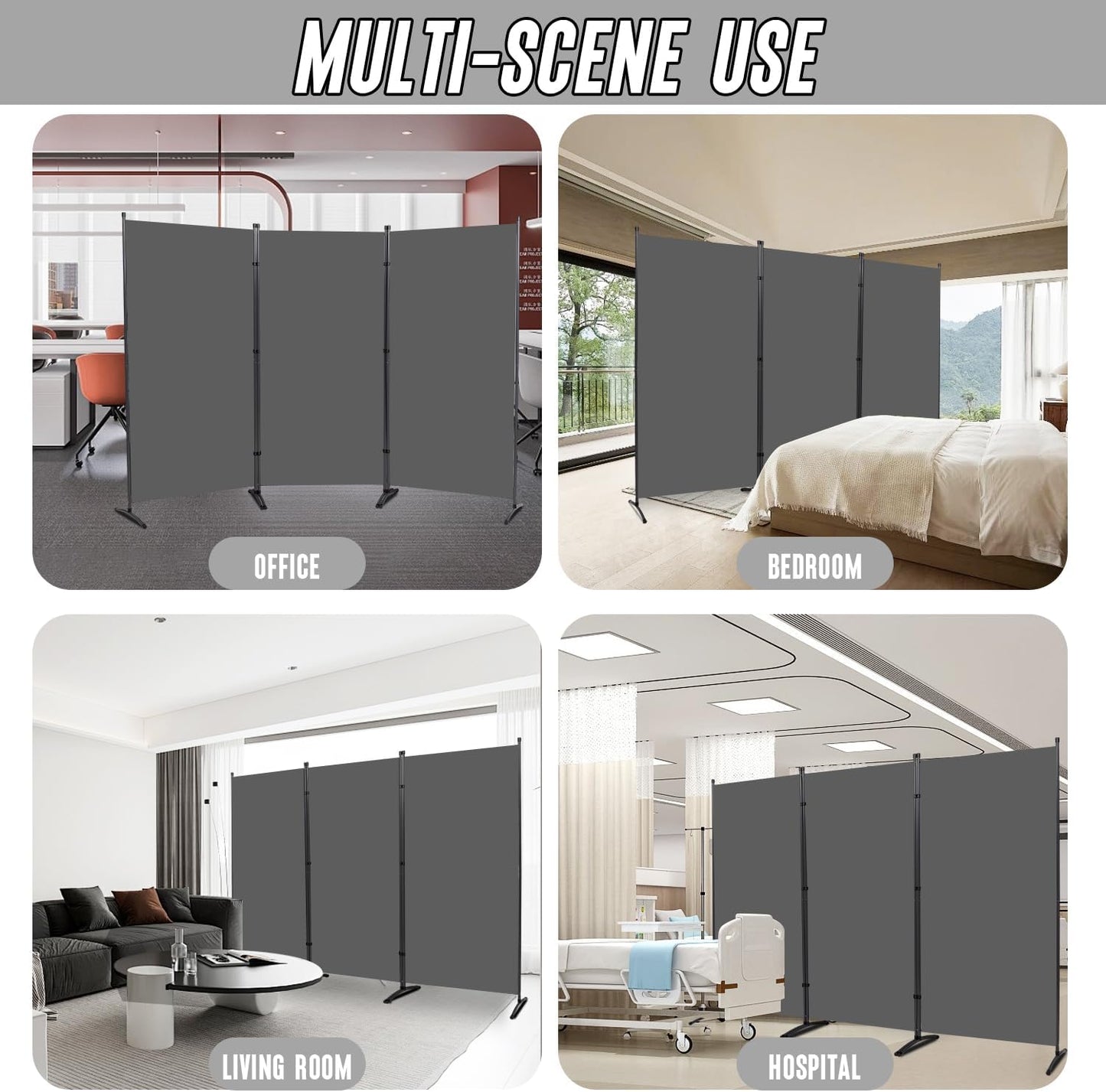 JVVMNJLK Indoor Room Divider, Portable Office Divider - 3 Panel Folding Partition Privacy Screen Walls - Room Separator, 102" W x 71.3" H, Grey