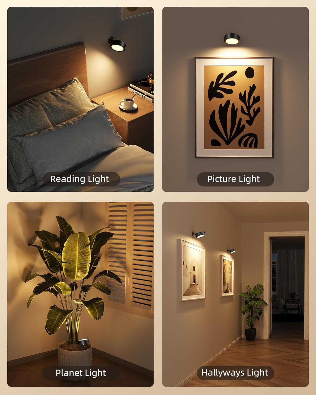 EZVALO LED Wall Mounted Lights, 5500mAh Rechargeable Wall Sconces Lamp, 3 Color Temps & Remote and Touch Control, 360°Rotation Dimmable Cordless Wall Light for Bedroom Reading Study Bedside (2 Pack)